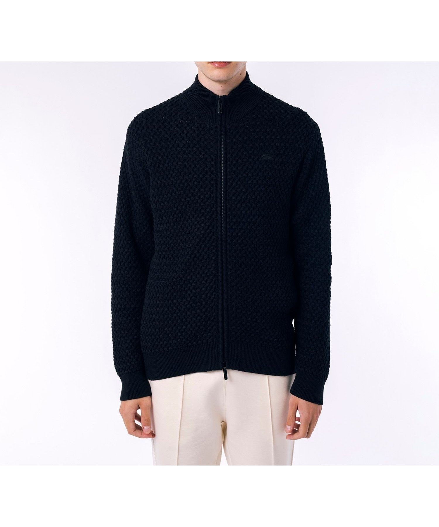 【ラコステ/LACOSTE / MEN】のバスケットニット ダブルジップ ドライバーズニット インテリア・キッズ・メンズ・レディースファッション・服の通販 founy(ファニー) 　ファッション　Fashion　メンズファッション　Fashion for Men　スタンド　Stand Collar, Upright Stand　ストライプ　Stripe, Striped Pattern　スポーティ　Sporty, Casual Athletic　デニム　Denim, Jeans Material　バスケット　Basket, Basket Bag　リブニット　Rib Knit, Ribbed Knit　リラックス　Relax, Relaxed Fit　ブラック|ID: prp329100004698141 ipo3291000000033925437
