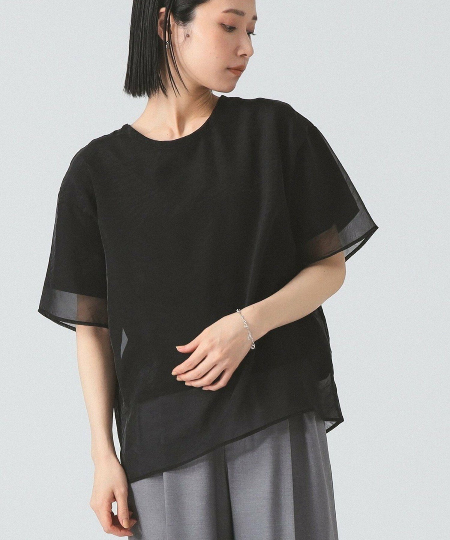 【ビームス ウイメン/BEAMS】の【きれいめ/ゆったり/トレンド/シアー/手洗いOK】オーガンジー レイヤード Tシャツ インテリア・キッズ・メンズ・レディースファッション・服の通販 founy(ファニー) 　ファッション　Fashion　レディースファッション　Fashion for Women　トップス・カットソー　Cut & Sew Tops　シャツ・ブラウス・オフィスカジュアル　Elegant Blouses & Button-Ups　ロングTシャツ・Tシャツ　Longline T-Shirts & Tees　オーガンジー　Organza Fabric　シアー　Sheer, See-Through　シューズ　Shoes, Footwear　スニーカー　Sneakers, Trainers　デニム　Denim, Jeans Material　トレンド　Trend, Trending Now　リラックス　Relax, Relaxed Fit　エレガント 上品　Elegant　BLACK|ID: prp329100004698231 ipo3291000000033926121
