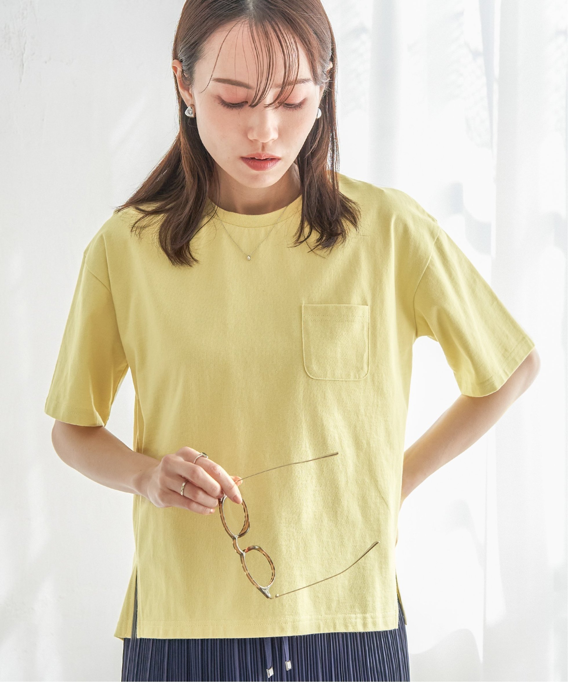 【イッカ/ikka】のコットンUSA半袖ポケットTシャツ インテリア・キッズ・メンズ・レディースファッション・服の通販 founy(ファニー) 　ファッション　Fashion　レディースファッション　Fashion for Women　トップス・カットソー　Cut & Sew Tops　シャツ・ブラウス・オフィスカジュアル　Elegant Blouses & Button-Ups　ロングTシャツ・Tシャツ　Longline T-Shirts & Tees　おすすめ　Recommended / Our Picks　カットソー　Cut and Sewn Top　シンプル　Simple, Minimal　スリット　Slit, Slit Detail　ポケット　Pocket, Pocket Detail　リラックス　Relax, Relaxed Fit　半袖　Short Sleeve, Half Sleeve　定番　Standard, Basic Item　ライムイエロー|ID: prp329100004699009 ipo3291000000033930873