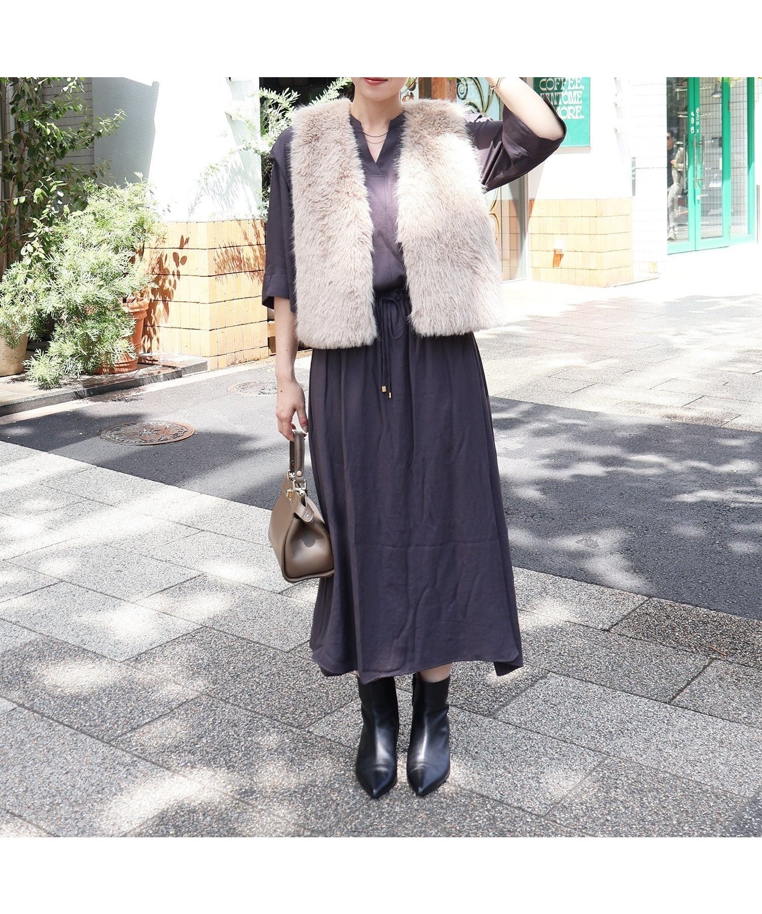 【ルクールブラン/le.coeur blanc】のリネンライクハーフスリーブワンピース インテリア・キッズ・メンズ・レディースファッション・服の通販 founy(ファニー) 　ファッション　Fashion　レディースファッション　Fashion for Women　ワンピース　Dresses　ミックス　Mix, Mixed Style　C/グレー|ID: prp329100004699027 ipo3291000000033930968