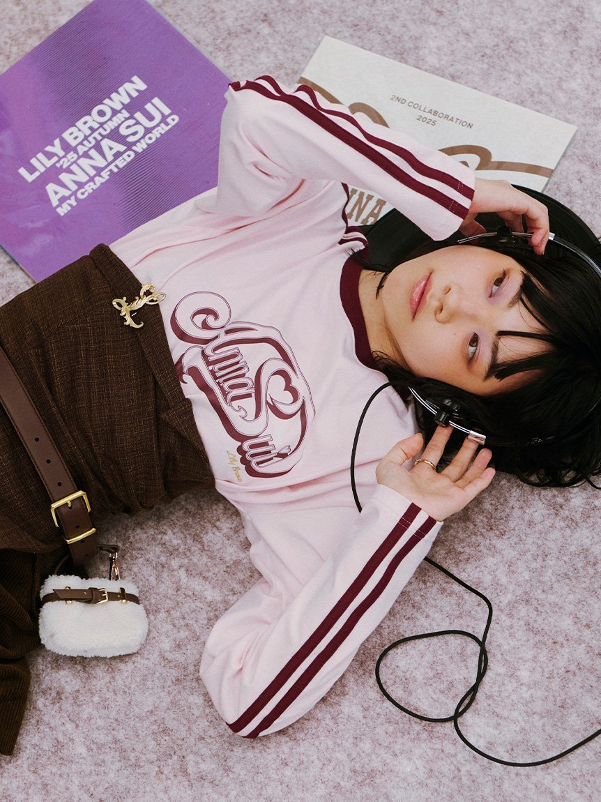 【リリーブラウン/Lily Brown】の【LILY BROWN ×ANNA SUI】サイドラインロンT インテリア・キッズ・メンズ・レディースファッション・服の通販 founy(ファニー) 　ファッション　Fashion　レディースファッション　Fashion for Women　トップス・カットソー　Cut & Sew Tops　ロングTシャツ・Tシャツ　Longline T-Shirts & Tees　コレクション　Collection, Seasonal Line　スリーブ　Sleeve, Long Sleeve / Short Sleeve　プリント　Print, Printed Pattern　ロング　Long, Long-Length　PNK[066]|ID: prp329100004699162 ipo3291000000033931679