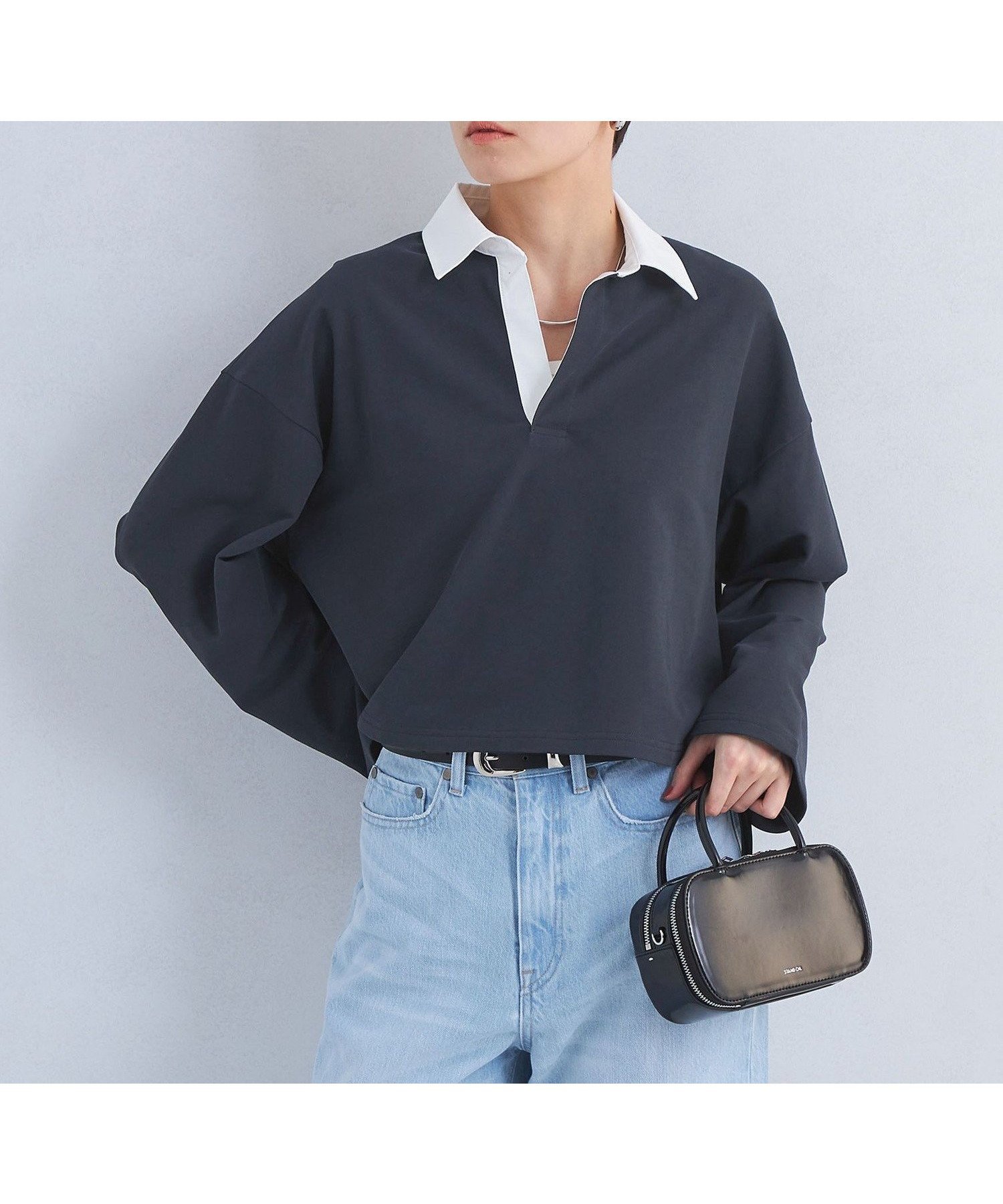 【ユナイテッドアローズ/UNITED ARROWS】のクロップド ラガー シャツ インテリア・キッズ・メンズ・レディースファッション・服の通販 founy(ファニー) 　ファッション　Fashion　レディースファッション　Fashion for Women　トップス・カットソー　Cut & Sew Tops　シャツ・ブラウス・オフィスカジュアル　Elegant Blouses & Button-Ups　春　Spring　カットソー　Cut and Sewn Top　クロップド　Cropped, Short Length　タイトスカート　Pencil Skirt, Tight Skirt　デニム　Denim, Jeans Material　トレンド　Trend, Trending Now　バランス　Balance, Style Balance　ボーダー　Border, Stripe　アウトレット　Outlet / Clearance　夏　Summer　NAVY|ID: prp329100004699213 ipo3291000000034045569