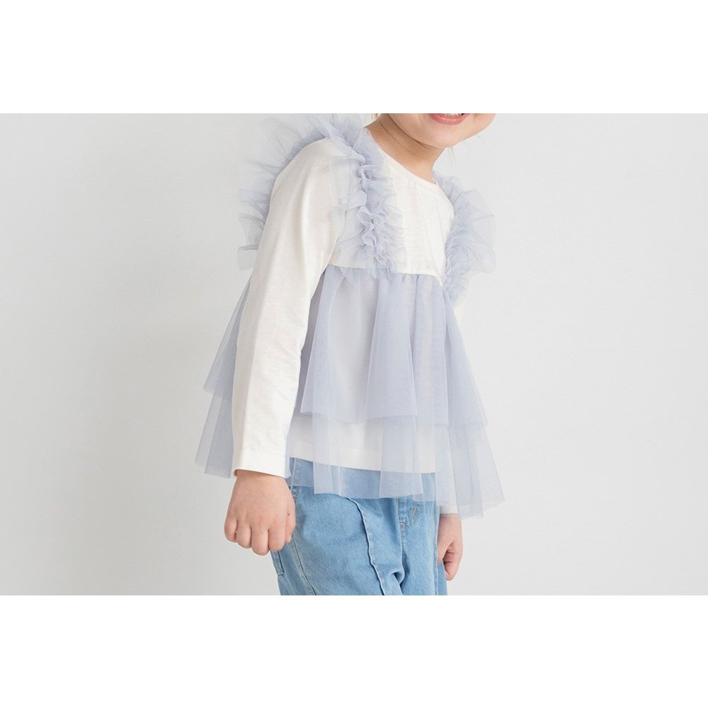 【ブランシェス/branshes / KIDS】の【おそろい】チュールレイヤード風長袖Tシャツ インテリア・キッズ・メンズ・レディースファッション・服の通販 founy(ファニー) 　ファッション　Fashion　キッズファッション　Fashion for Kids　おすすめ　Recommended / Our Picks　チュール　Tulip, Tulip Motif　ドッキング　Docking, Mixed Material　フリル　Frill, Ruffle　ベビー　Baby, Babywear　ベーシック　Basic, Essential　長袖　Long Sleeve, Full Sleeve　サックス|ID: prp329100004699508 ipo3291000000033994604