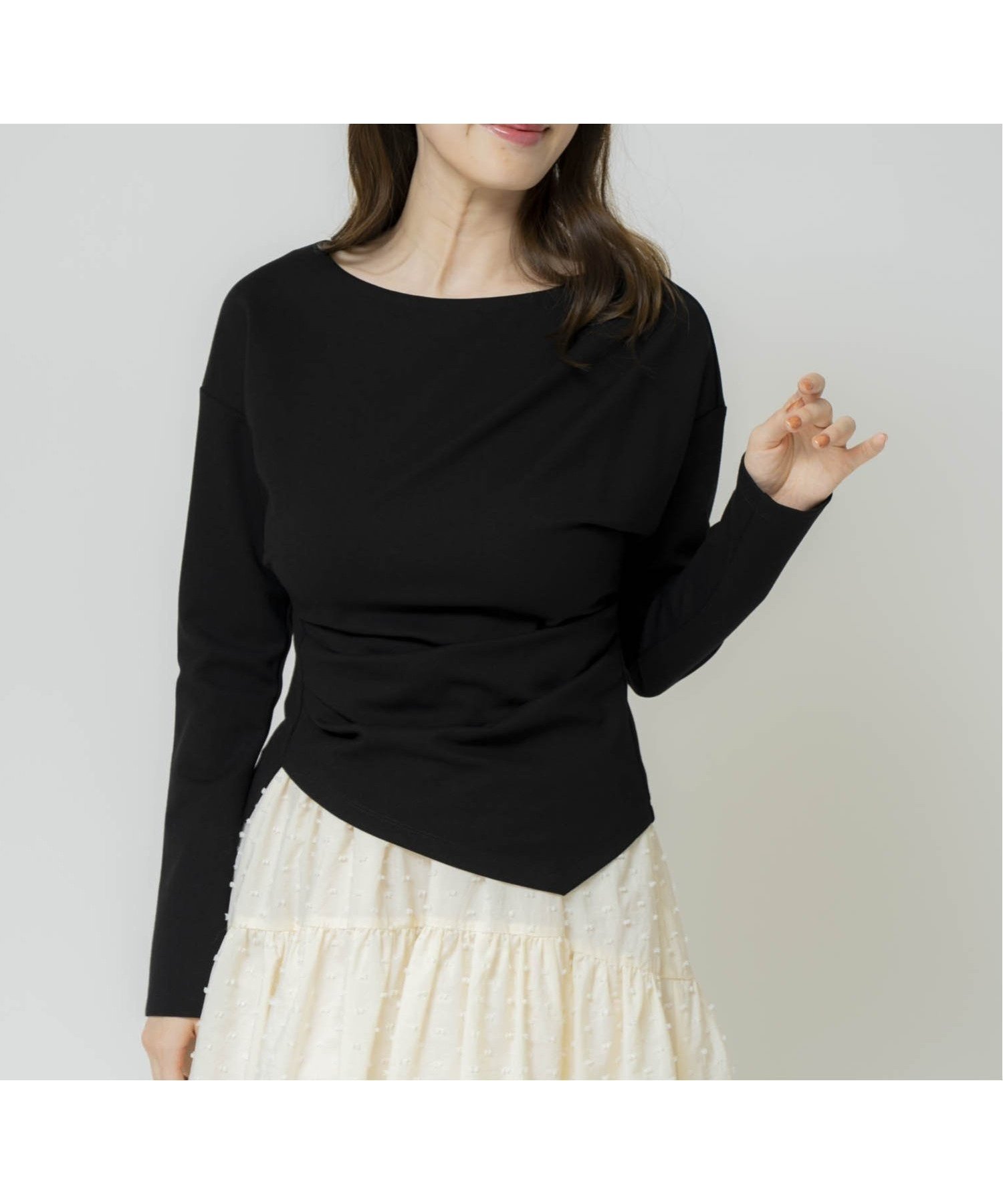 【ノエラ/Noela】のアシメドレープカットソー インテリア・キッズ・メンズ・レディースファッション・服の通販 founy(ファニー) 　ファッション　Fashion　レディースファッション　Fashion for Women　トップス・カットソー　Cut & Sew Tops　カットソー・ベーシックTシャツ　Cut-and-Sewn Tops / Stretch Tees & Basics　カットソー　Cut and Sewn Top　トレンド　Trend, Trending Now　ドレープ　Drape, Draping Fabric　フィット　Fit, Slim Fit　フェミニン　Feminine, Girly　ポケット　Pocket, Pocket Detail　ブラック|ID: prp329100004699763 ipo3291000000033935138