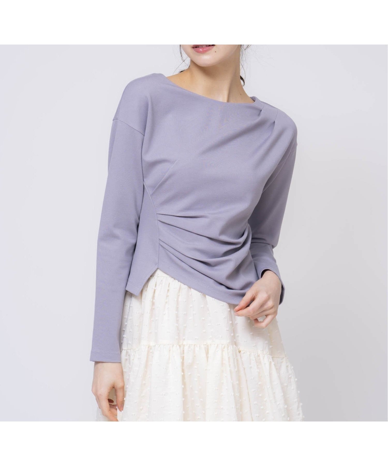【ノエラ/Noela】のアシメドレープカットソー インテリア・キッズ・メンズ・レディースファッション・服の通販 founy(ファニー) 　ファッション　Fashion　レディースファッション　Fashion for Women　トップス・カットソー　Cut & Sew Tops　カットソー・ベーシックTシャツ　Cut-and-Sewn Tops / Stretch Tees & Basics　カットソー　Cut and Sewn Top　トレンド　Trend, Trending Now　ドレープ　Drape, Draping Fabric　フィット　Fit, Slim Fit　フェミニン　Feminine, Girly　ポケット　Pocket, Pocket Detail　ラベンダー|ID: prp329100004699763 ipo3291000000033935140