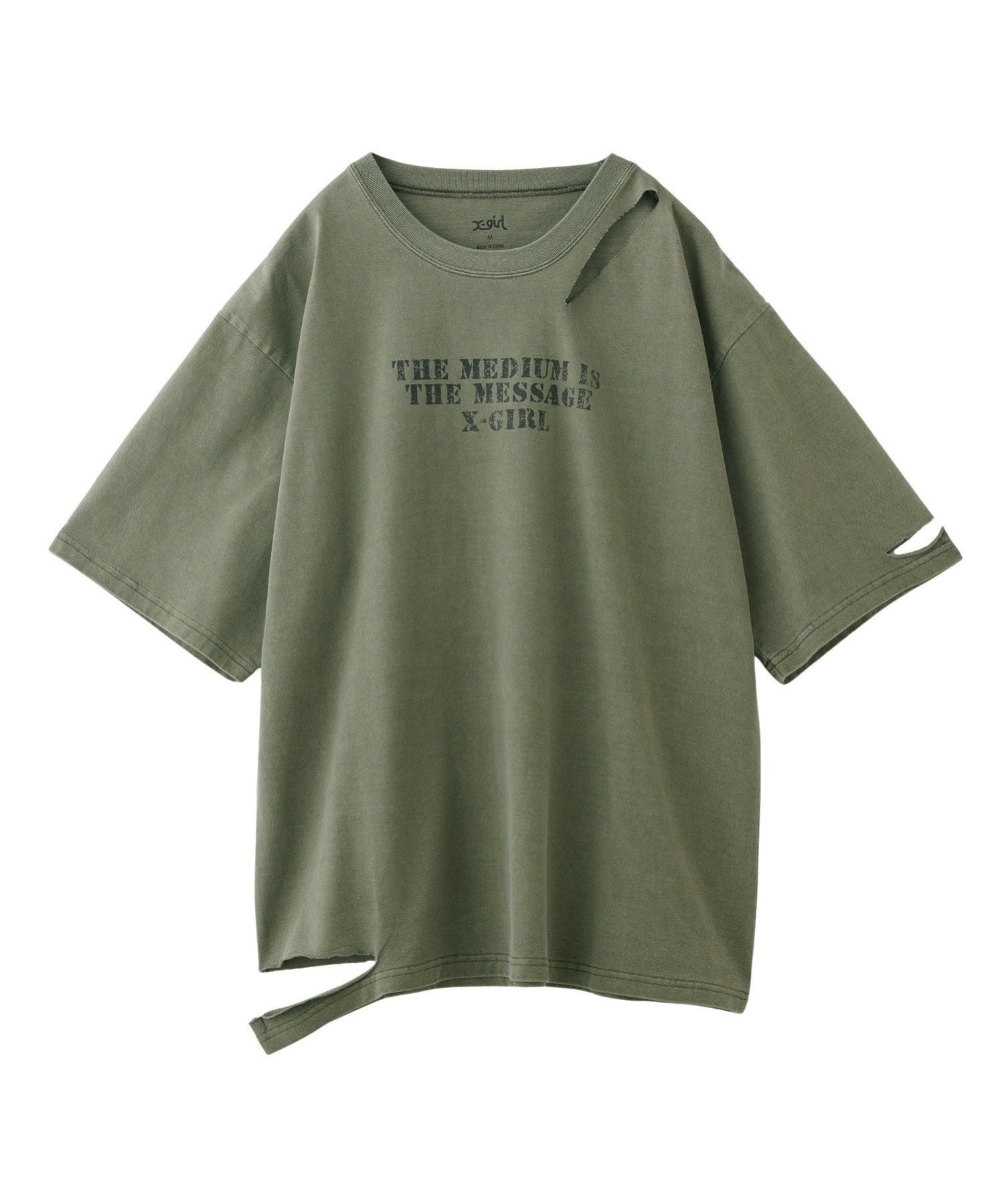 【エックスガール/X-girl】のFADED DISTRESSED S/S TEE X-girl インテリア・キッズ・メンズ・レディースファッション・服の通販 founy(ファニー) 　ファッション　Fashion　レディースファッション　Fashion for Women　デニム　Denim, Jeans Material　プリント　Print, Printed Pattern　今季　This Season, Current Season　半袖　Short Sleeve, Half Sleeve　夏　Summer　S/S・春夏　SS, Spring/Summer, Warm Season　OLIVE|ID: prp329100004699765 ipo3291000000033976127