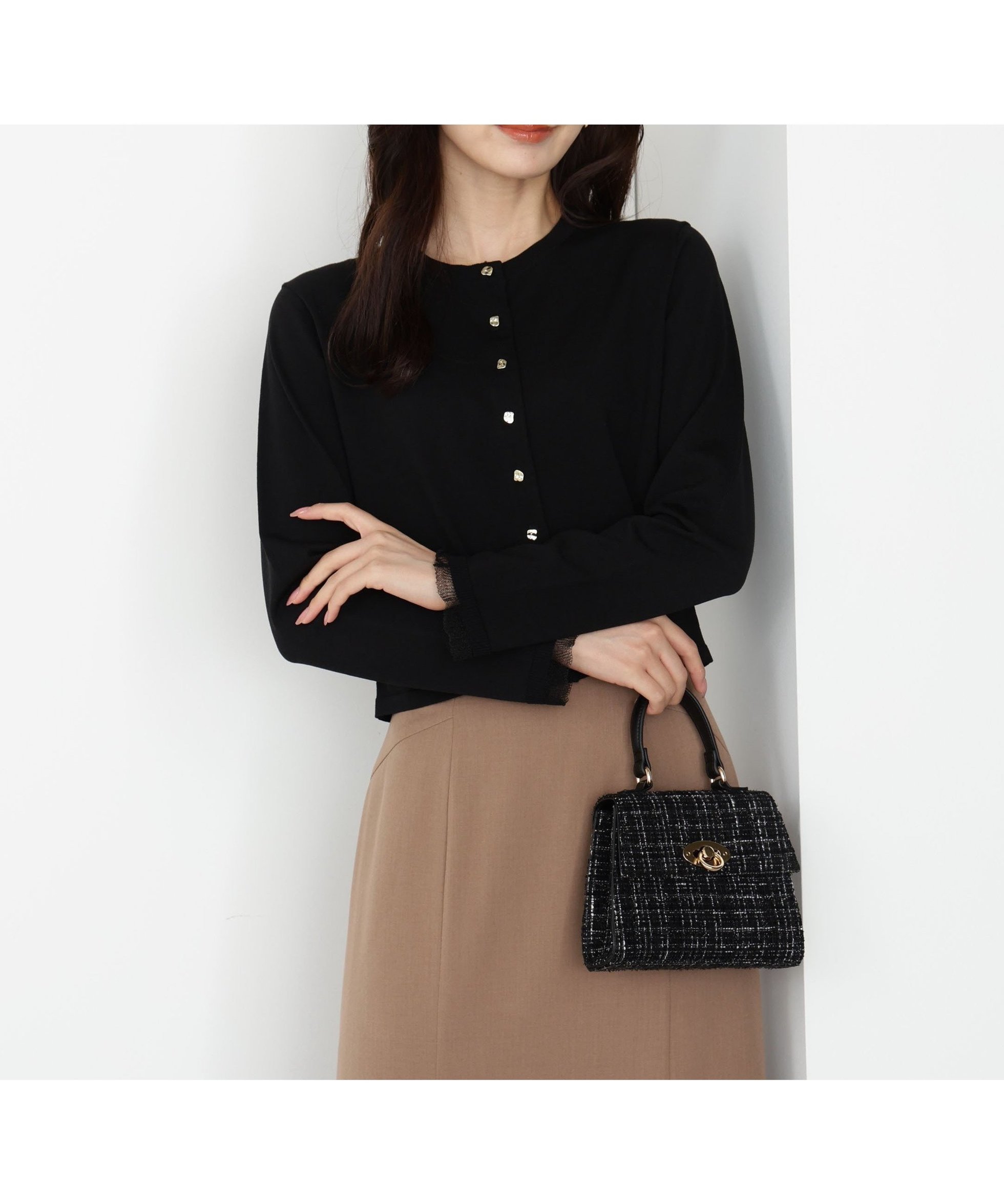 【プロポーション ボディドレッシング/PROPORTION BODY DRESSING】のハンドウォッシャブル ゴールド釦カーディガン インテリア・キッズ・メンズ・レディースファッション・服の通販 founy(ファニー) 　ファッション　Fashion　レディースファッション　Fashion for Women　トップス・カットソー　Cut & Sew Tops　カーディガン・羽織り　Layered Style Cardigans　カーディガン　Cardigan, Knitwear　エレガント 上品　Elegant　ブラック|ID: prp329100004699848 ipo3291000000033935694