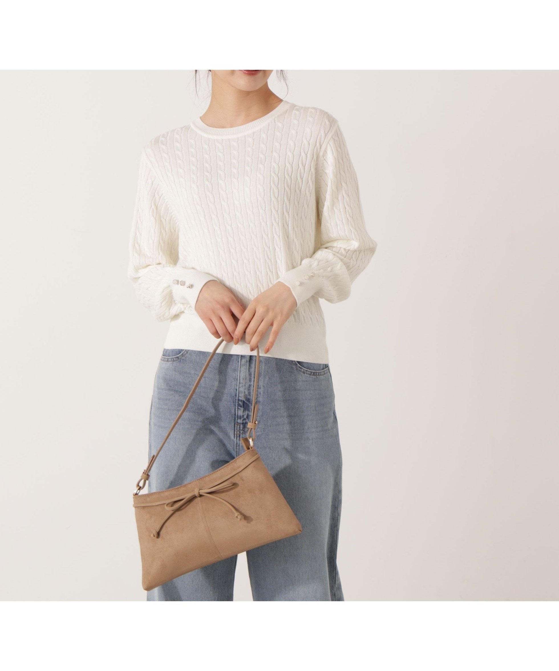 【プロポーション ボディドレッシング/PROPORTION BODY DRESSING】のハンドウォッシャブル 袖釦ミニケーブルニット インテリア・キッズ・メンズ・レディースファッション・服の通販 founy(ファニー) 　ファッション　Fashion　レディースファッション　Fashion for Women　トップス・カットソー　Cut & Sew Tops　ニット　Knit Tops & Sweaters　ホワイト|ID: prp329100004699850 ipo3291000000033935709