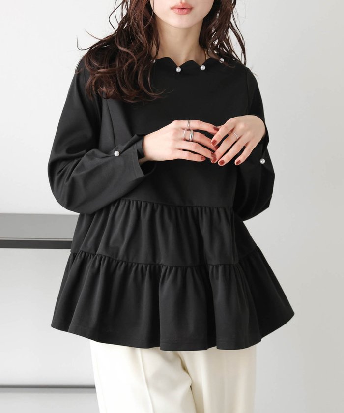 【ラジュール/Lajour】のスカラップパールネック ティアードプルオーバー インテリア・キッズ・メンズ・レディースファッション・服の通販 founy(ファニー) https://founy.com/ ファッション Fashion レディースファッション Fashion for Women トップス・カットソー Cut & Sew Tops カジュアルプルオーバー・ニットトップス Pullovers & Knit Tops / Casual Pullovers おすすめ Recommended / Our Picks オケージョン Occasion Wear カットソー Cut and Sewn Top スカラップ Scallop, Scalloped Edge デニム Denim, Jeans Material パール Pearl, Pearl Accent フェミニン Feminine, Girly フォーマル Formal, Dressy フレア Flare, Flared ペプラム Peplum, Flared Hem エレガント 上品 Elegant |ID: prp329100004700822 ipo3291000000034286650