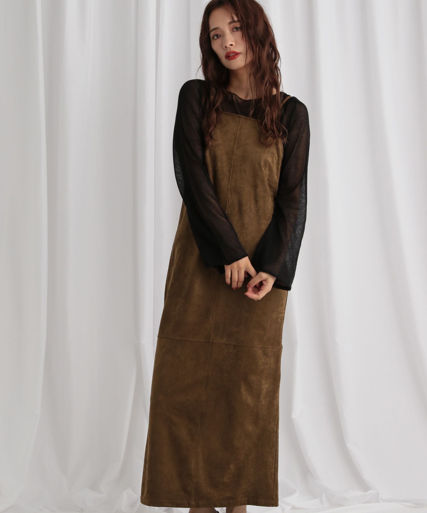 【ミスティ ウーマン/mysty woman】のスエードライクキャミワンピース インテリア・キッズ・メンズ・レディースファッション・服の通販 founy(ファニー) 　ファッション　Fashion　レディースファッション　Fashion for Women　ワンピース　Dresses　キャミソールワンピース　Camisole Dresses　おすすめ　Recommended / Our Picks　インナー　Innerwear　キャミワンピース　Cami Dress, Slip Dress　シンプル　Simple, Minimal　ベロア　Velour, Soft Velvet　秋　Autumn　キャメル|ID: prp329100004700961 ipo3291000000033942630