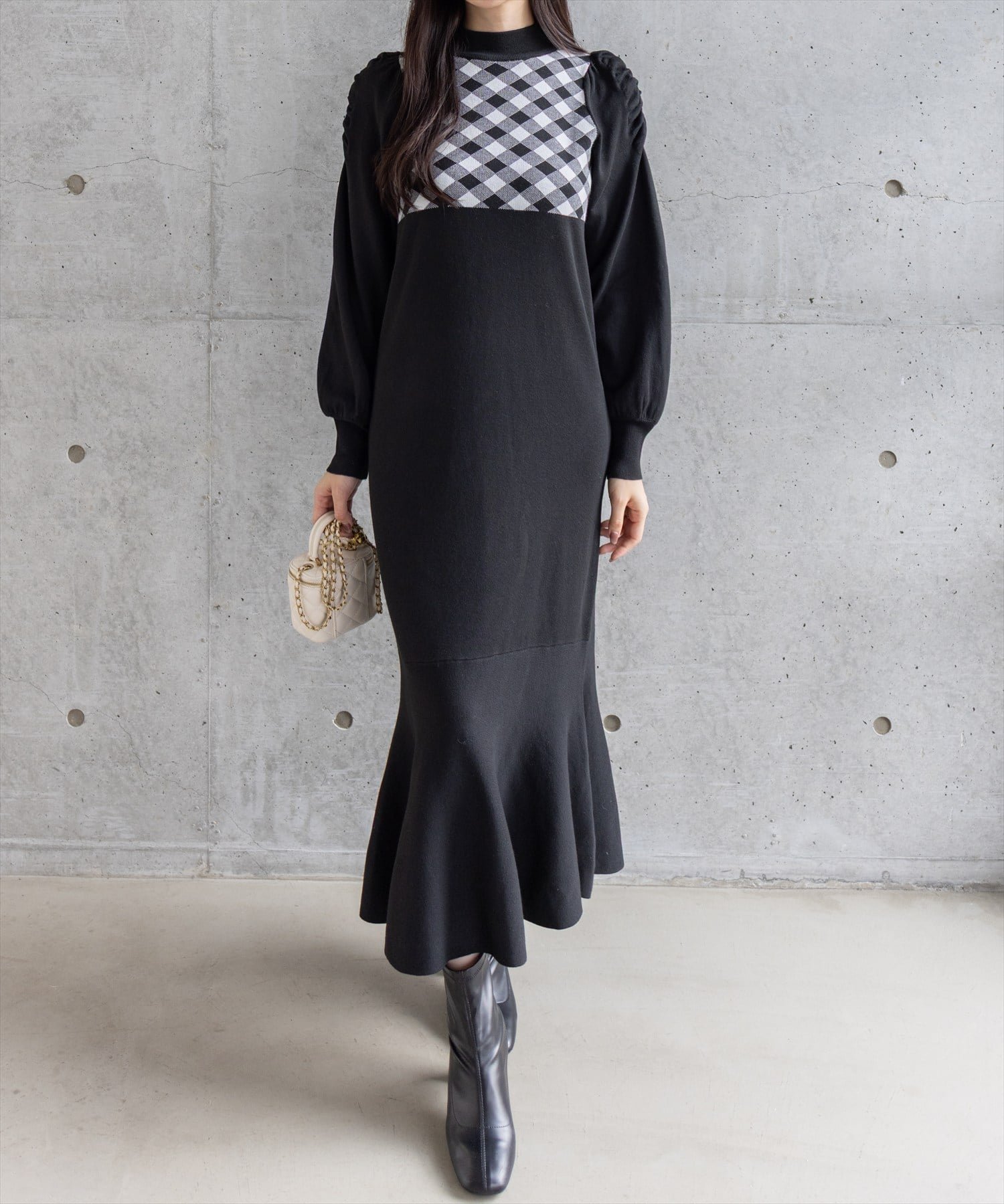 【クリア/clear】のブロックチェックジャガードニットロングワンピース インテリア・キッズ・メンズ・レディースファッション・服の通販 founy(ファニー) 　ファッション　Fashion　レディースファッション　Fashion for Women　ワンピース　Dresses　クラシカル　Classical, Vintage-Inspired　ショート　Short, Short Length　シンプル　Simple, Minimal　ジャケット　Jacket, Outerwear　チェック　Check, Plaid, Tartan　バランス　Balance, Style Balance　ブロック　Block, Solid Block Pattern　ロング　Long, Long-Length　おすすめ　Recommended / Our Picks　BK|ID: prp329100004700987 ipo3291000000033942793