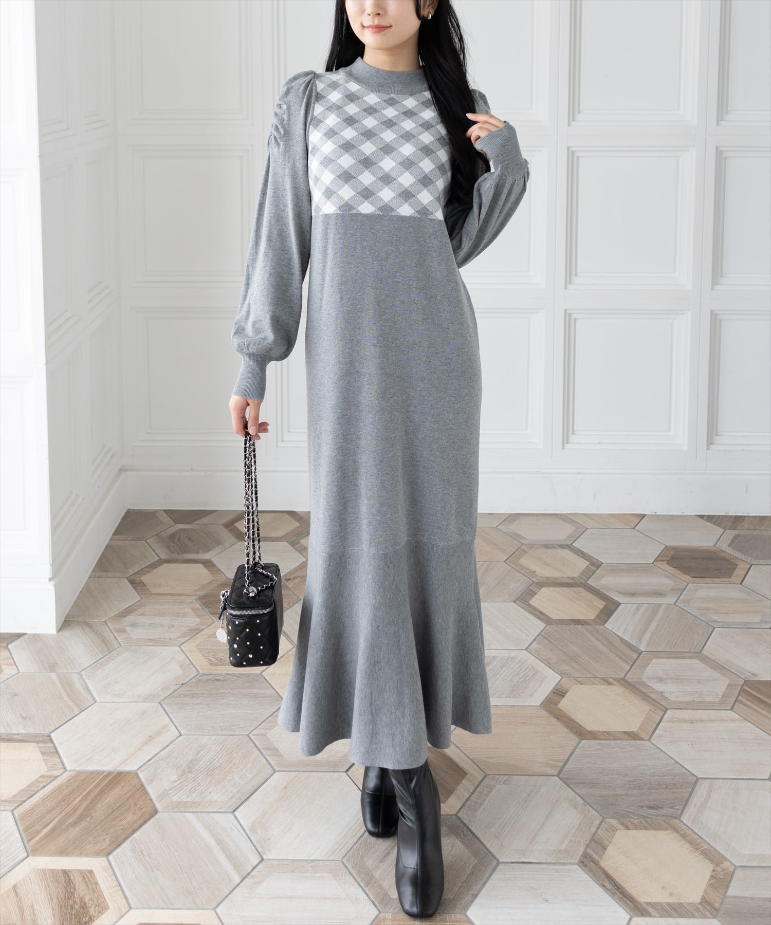 【クリア/clear】のブロックチェックジャガードニットロングワンピース インテリア・キッズ・メンズ・レディースファッション・服の通販 founy(ファニー) 　ファッション　Fashion　レディースファッション　Fashion for Women　ワンピース　Dresses　クラシカル　Classical, Vintage-Inspired　ショート　Short, Short Length　シンプル　Simple, Minimal　ジャケット　Jacket, Outerwear　チェック　Check, Plaid, Tartan　バランス　Balance, Style Balance　ブロック　Block, Solid Block Pattern　ロング　Long, Long-Length　おすすめ　Recommended / Our Picks　MGY|ID: prp329100004700987 ipo3291000000033942794
