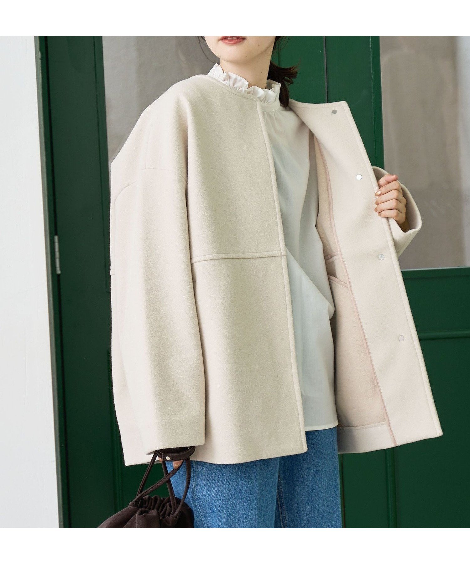 【コーエン/COEN】のライトメルトン ノーカラーミドルコート インテリア・キッズ・メンズ・レディースファッション・服の通販 founy(ファニー) 　ファッション　Fashion　レディースファッション　Fashion for Women　アウター　Coat / Outerwear Collection　コート・ロングコート・ピーコート　Long Coats, Peacoats & More　シンプル　Simple, Minimal　ストレッチ　Stretch, Stretchy Fabric　ポケット　Pocket, Pocket Detail　ミドル　Middle Length, Mid Height　メルトン　Melton, Heavy Wool　エレガント 上品　Elegant　NATURAL|ID: prp329100004701031 ipo3291000000034475812