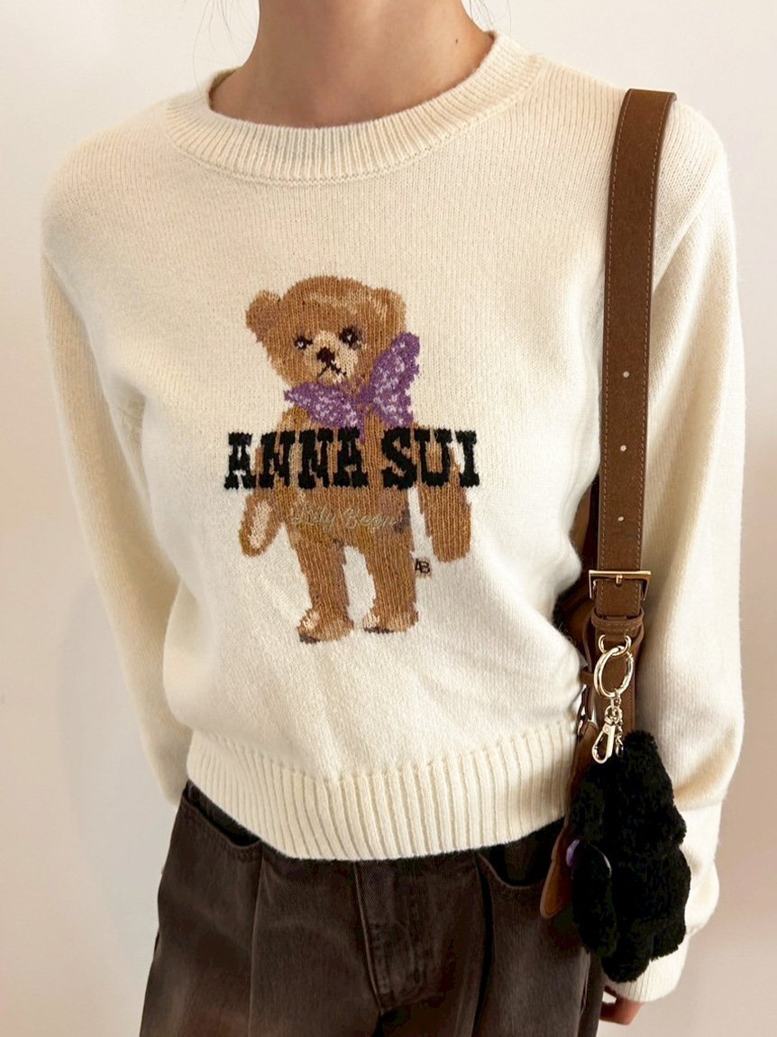 【リリーブラウン/Lily Brown】の【LILY BROWN ×ANNA SUI】バタフライLily Bearニット インテリア・キッズ・メンズ・レディースファッション・服の通販 founy(ファニー) 　ファッション　Fashion　レディースファッション　Fashion for Women　トップス・カットソー　Cut & Sew Tops　ニット　Knit Tops & Sweaters　ウォーム　Warm Fabric　コレクション　Collection, Seasonal Line　スペシャル　Special, Limited Edition　スマート　Smart, Elegant　人気　Popular, Best Seller　バタフライ　Butterfly, Butterfly Motif　フロント　Front, Front Design　モチーフ　Motif, Design Theme　OWHT[002]|ID: prp329100004701122 ipo3291000000033944132