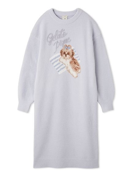 【ジェラート ピケ/gelato pique】のシーズ-ジャガードワンピース インテリア・キッズ・メンズ・レディースファッション・服の通販 founy(ファニー) 　ファッション　Fashion　レディースファッション　Fashion for Women　ワンピース　Dresses　おすすめ　Recommended / Our Picks　ギフト プレゼント　Gift / Present　ストライプ　Stripe, Striped Pattern　スマート　Smart, Elegant　リボン　Ribbon, Bow　楽ちん　Easy Fit, Comfortable　犬　Dog　BLU[086]|ID: prp329100004701135 ipo3291000000034087142