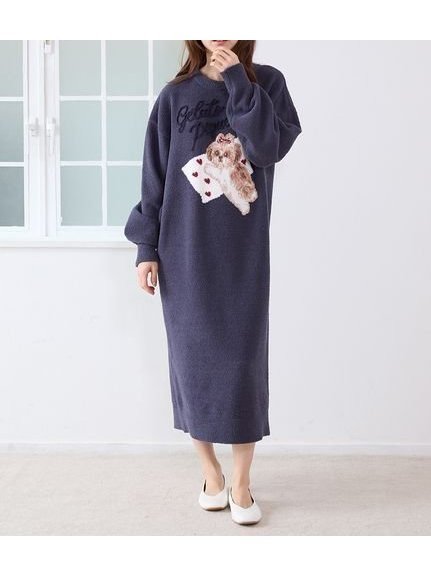 【ジェラート ピケ/gelato pique】のシーズ-ジャガードワンピース インテリア・キッズ・メンズ・レディースファッション・服の通販 founy(ファニー) 　ファッション　Fashion　レディースファッション　Fashion for Women　ワンピース　Dresses　おすすめ　Recommended / Our Picks　ギフト プレゼント　Gift / Present　ストライプ　Stripe, Striped Pattern　スマート　Smart, Elegant　リボン　Ribbon, Bow　楽ちん　Easy Fit, Comfortable　犬　Dog　NVY[089]|ID: prp329100004701135 ipo3291000000034087143