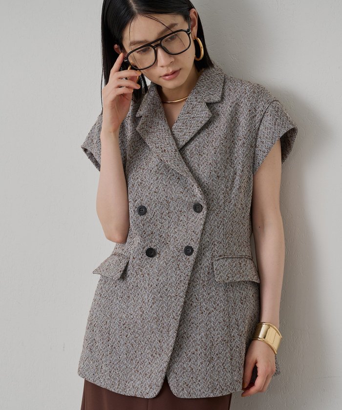 【パルグループ/PAL GROUP】の【Loungedress】キャップスリーブWジレ インテリア・キッズ・メンズ・レディースファッション・服の通販 founy(ファニー) https://founy.com/ ファッション Fashion レディースファッション Fashion for Women アウター Coat / Outerwear Collection トップス・カットソー Cut & Sew Tops ベスト&ジレ / 重ね着スタイル Vests & Gilets ワンピース Dresses フォーマル・パーティードレス・結婚式用ドレス Elegant & Casual Dresses カットソー Cut and Sewn Top キャップ Cap, Baseball Cap シェイプ Shape, Slim Fit シンプル Simple, Minimal スリーブ Sleeve, Long Sleeve / Short Sleeve ツイード Twill, Twill Weave ノースリーブ Sleeveless, No-Sleeve 再入荷 Restock / Back in Stock エレガント 上品 Elegant |ID: prp329100004701212 ipo3291000000034003927