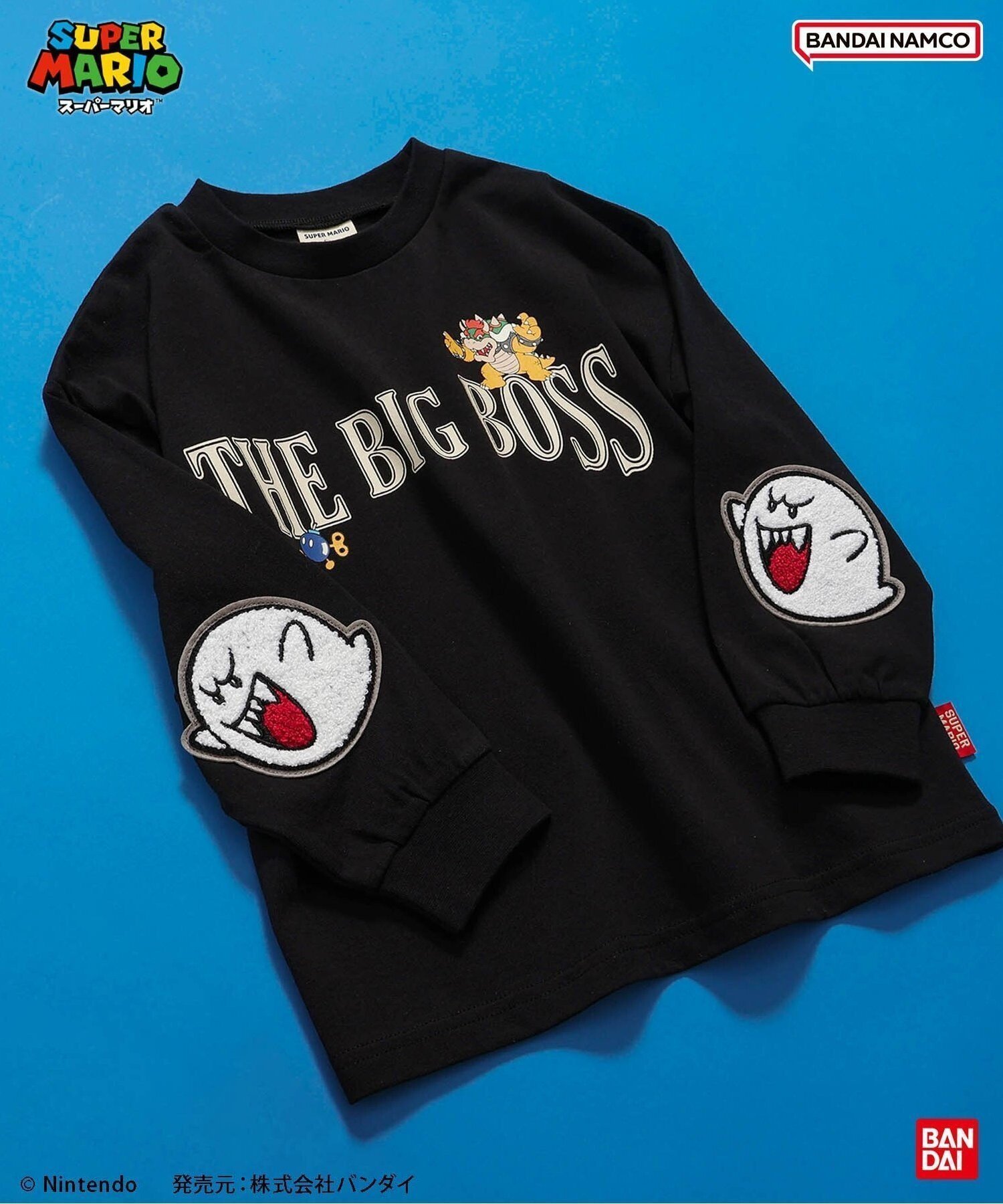 【エフオー オンラインストア/F.O.Online Store / KIDS】のスーパーマリオ エルボーパッチTシャツ インテリア・キッズ・メンズ・レディースファッション・服の通販 founy(ファニー) 　ファッション　Fashion　キッズファッション　Fashion for Kids　キャラクター　Character, Licensed Characters　パッチ　Patch, Appliqué　ブラック|ID: prp329100004701284 ipo3291000000034119775