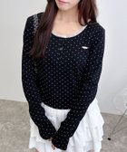 【イング/INGNI】のINGNI/ヘンリーNレース付プレートロゴ長袖リブドットTOPs クロ/オフホワイト|ID: prp329100004701362 ipo3291000000034204433