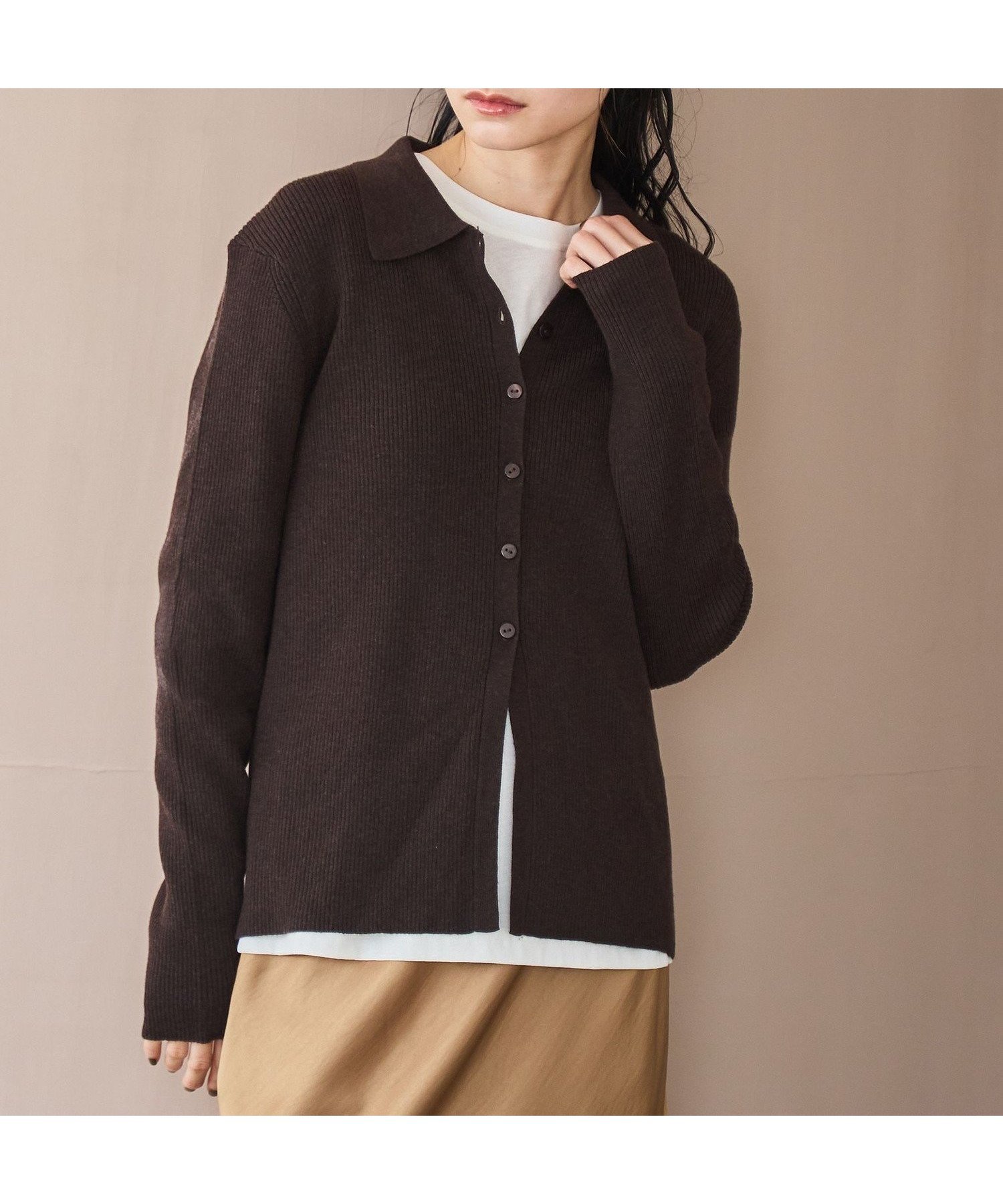 【コーエン/COEN】のウール混 襟付きリブニットカーディガン【YouTube紹介アイテム】 インテリア・キッズ・メンズ・レディースファッション・服の通販 founy(ファニー) 　ファッション　Fashion　レディースファッション　Fashion for Women　トップス・カットソー　Cut & Sew Tops　ニット　Knit Tops & Sweaters　カーディガン・羽織り　Layered Style Cardigans　カーディガン　Cardigan, Knitwear　キャミソール　Camisole, Spaghetti Strap Top　ボトム　Bottoms, Lower Wear　羽織　Haori, Light Jacket　DK.BROWN|ID: prp329100004702001 ipo3291000000034401023