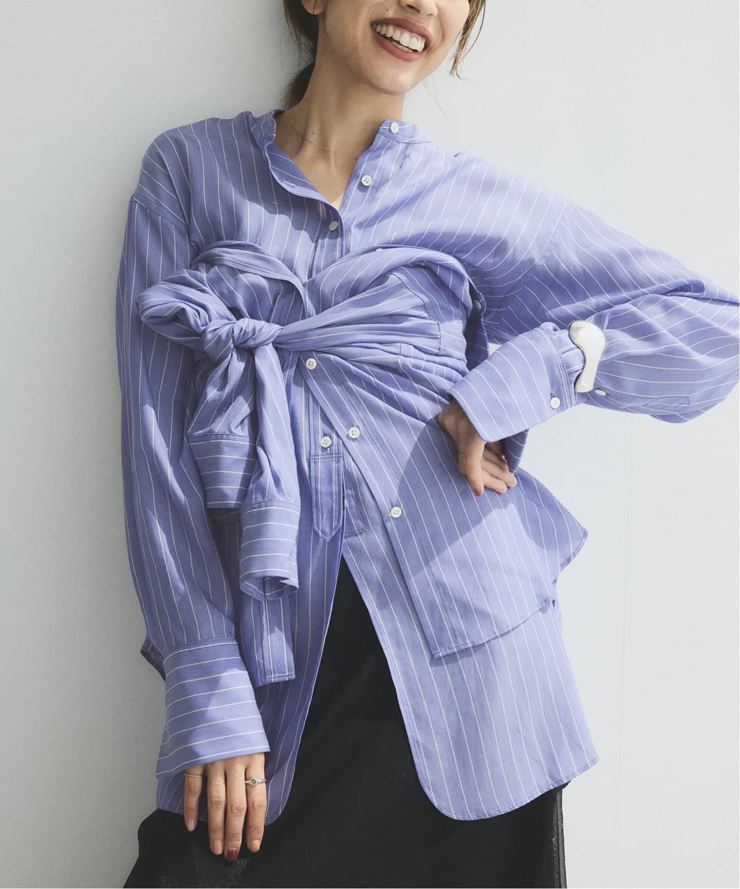 【イエナ/IENA】のリヨセルストライプバンドカラーシャツ インテリア・キッズ・メンズ・レディースファッション・服の通販 founy(ファニー) 　ファッション　Fashion　レディースファッション　Fashion for Women　トップス・カットソー　Cut & Sew Tops　シャツ・ブラウス・オフィスカジュアル　Elegant Blouses & Button-Ups　2025年　2025　2025-2026秋冬・A/W　Autumn/Winter 2025–26 AW25–26　ストライプ　Stripe, Striped Pattern　ブルー A|ID: prp329100004702098 ipo3291000000033952386