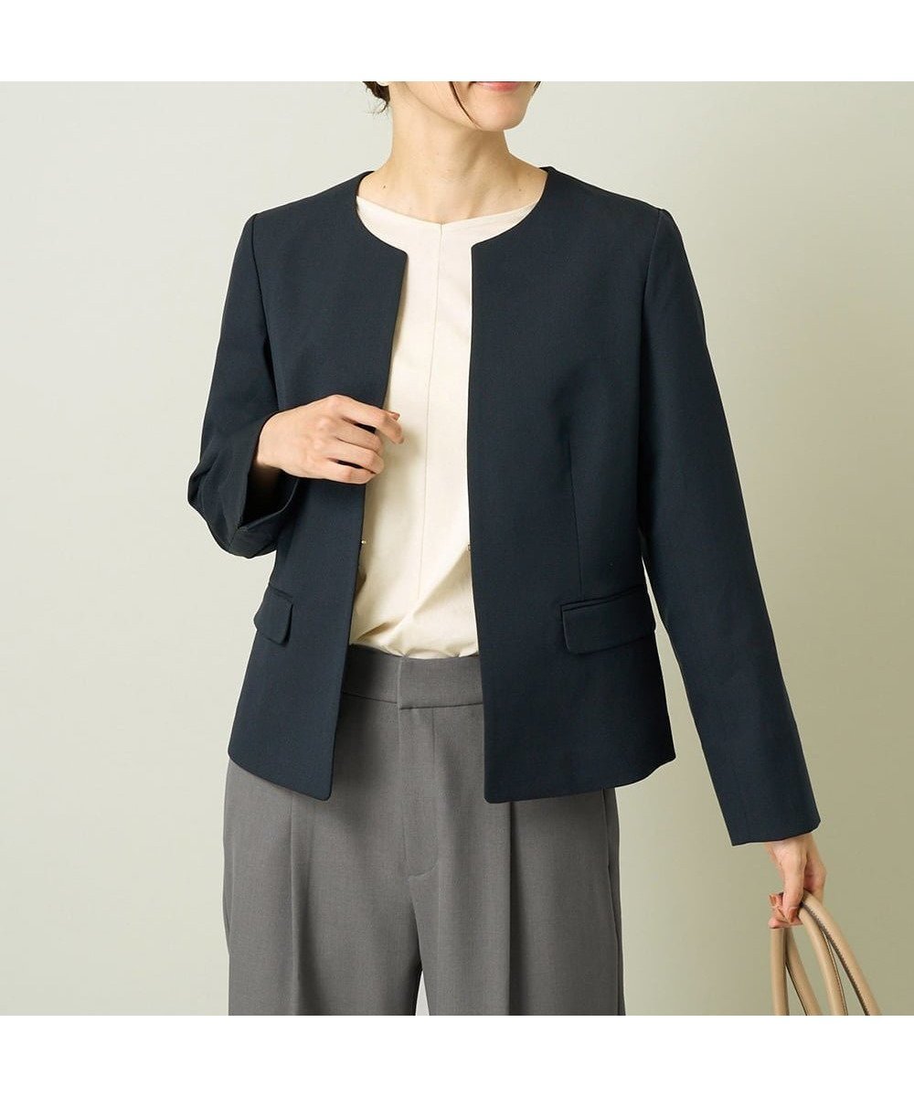 【アー ヴェー ヴェー/a.v.v】の【洗える/イージーケア/UVカット/ストレッチ】スカルノテックスキーネックジャケット インテリア・キッズ・メンズ・レディースファッション・服の通販 founy(ファニー) 　ファッション　Fashion　レディースファッション　Fashion for Women　アウター　Coat / Outerwear Collection　レディースジャケット・軽アウター　Jackets　洗える　Machine Washable　クロップド　Cropped, Short Length　今季　This Season, Current Season　ジャケット　Jacket, Outerwear　ストレッチ　Stretch, Stretchy Fabric　ストレート　Straight, Straight Cut　スリット　Slit, Slit Detail　セットアップ　Set-Up, Coordinated Outfit　定番　Standard, Basic Item　パターン　Pattern, Design Print　フォーマル　Formal, Dressy　ベーシック　Basic, Essential　ポケット　Pocket, Pocket Detail　メランジ　Melange, Mixed Yarn　楽ちん　Easy Fit, Comfortable　ワイド　Wide, Wide Fit　再入荷　Restock / Back in Stock　ビジネス 仕事 通勤　Business / Work / Commuting　ネイビー|ID: prp329100004702123 ipo3291000000033952608