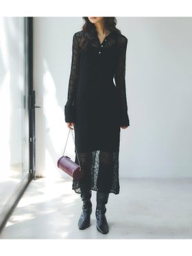 【アニュアンス/anuans】のウールレースポロニットワンピース 人気、トレンドファッション・服の通販 founy(ファニー) ファッション Fashion レディースファッション Fashion for Women ワンピース Dresses ニットワンピース Knit Dresses カットソー Cut and Sewn Top カフス Cuff Design クラシック Classic, Timeless Style レース Lace, Lace Fabric |ID:prp329100004702147