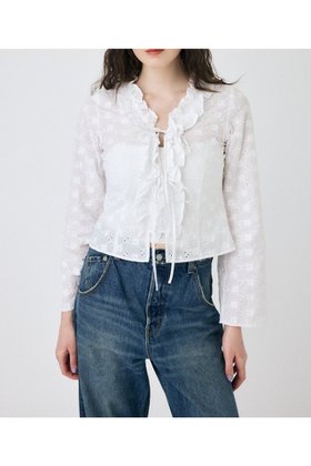【マウジー/moussy】のFRONT TIE EYELET シャツ 人気、トレンドファッション・服の通販 founy(ファニー) ファッション Fashion レディースファッション Fashion for Women トップス・カットソー Cut & Sew Tops シャツ・ブラウス・オフィスカジュアル Elegant Blouses & Button-Ups おすすめ Recommended / Our Picks アイレット Eyelet Lace シンプル Simple, Minimal スウェット / スエット Sweatshirt, Sweatwear デニム Denim, Jeans Material ボトム Bottoms, Lower Wear ラッフル Ruffle, Frill 人気 Popular, Best Seller 再入荷 Restock / Back in Stock 春 Spring |ID:prp329100004702155