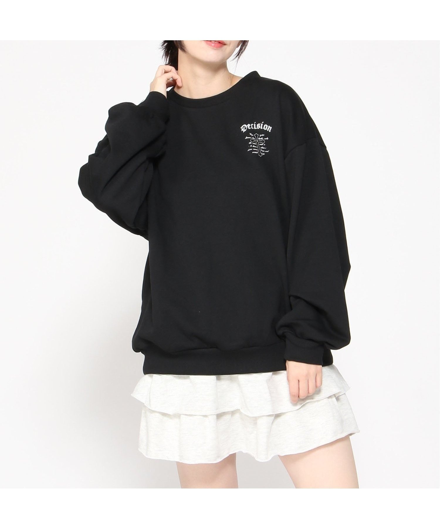 【イング/INGNI】のINGNI/Backレザー貼付クロスロゴ裏毛チュニック インテリア・キッズ・メンズ・レディースファッション・服の通販 founy(ファニー) 　ファッション　Fashion　レディースファッション　Fashion for Women　トップス・カットソー　Cut & Sew Tops　チュニック　Tunic, Long Top　クロ/オフホワイト|ID: prp329100004702162 ipo3291000000033952847