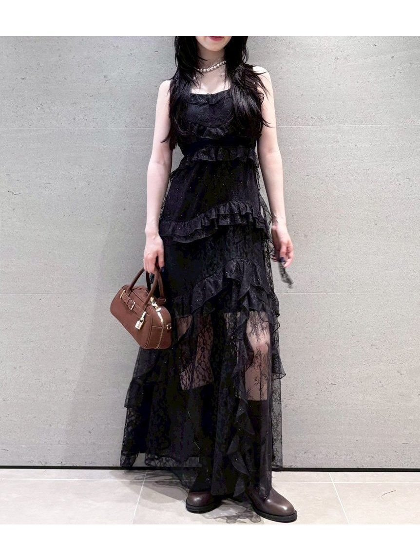 【リリーブラウン/Lily Brown】の【LILY BROWN ×ANNA SUI】レースロングキャミドレス インテリア・キッズ・メンズ・レディースファッション・服の通販 founy(ファニー) 　ファッション　Fashion　レディースファッション　Fashion for Women　トップス・カットソー　Cut & Sew Tops　キャミソール&ノースリーブ　Camisoles & Sleeveless Tops　ワンピース　Dresses　フォーマル・パーティードレス・結婚式用ドレス　Elegant & Casual Dresses　インナー　Innerwear　キャミソール　Camisole, Spaghetti Strap Top　コレクション　Collection, Seasonal Line　シアー　Sheer, See-Through　スペシャル　Special, Limited Edition　スマート　Smart, Elegant　ドット　Polka Dot, Dot Pattern　ドレス　Dress, One-Piece　プリント　Print, Printed Pattern　ベルベット　Velvet, Velvety　レース　Lace, Lace Fabric　エレガント 上品　Elegant　BLK[009]|ID: prp329100004702305 ipo3291000000033953859