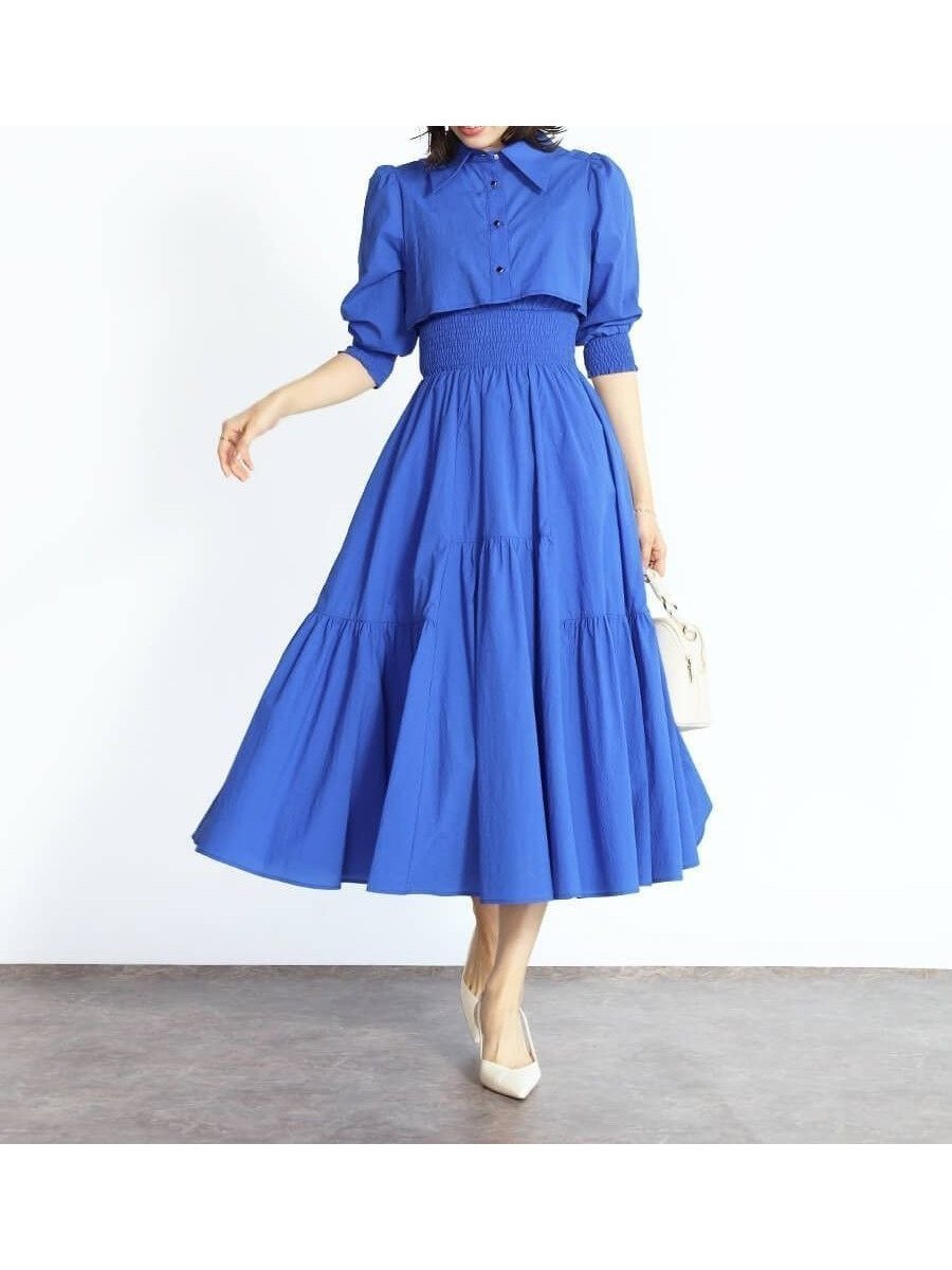 【ヴァン/Vin】のシャツディティールフレアワンピース インテリア・キッズ・メンズ・レディースファッション・服の通販 founy(ファニー) 　ファッション　Fashion　レディースファッション　Fashion for Women　ワンピース　Dresses　シャーリング　Shirring, Ruched　フレア　Flare, Flared　ロイヤルブルー|ID: prp329100004702333 ipo3291000000033953996