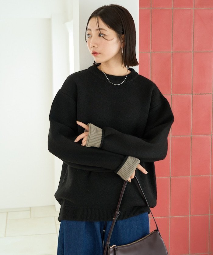【フリークスストア/FREAK'S STORE】の裏配色 ニット プルオーバー【限定展開】 インテリア・キッズ・メンズ・レディースファッション・服の通販 founy(ファニー) 　ファッション　Fashion　レディースファッション　Fashion for Women　トップス・カットソー　Cut & Sew Tops　ニット　Knit Tops & Sweaters　カジュアルプルオーバー・ニットトップス　Pullovers & Knit Tops / Casual Pullovers　イエロー　Yellow　シューズ　Shoes, Footwear　シンプル　Simple, Minimal　スラックス　Slacks, Dress Pants　タイトスカート　Pencil Skirt, Tight Skirt　デニム　Denim, Jeans Material　ビッグ　Big, Oversized　リラックス　Relax, Relaxed Fit　A/W・秋冬　Autumn/Winter　冬　Winter / This Winter　おすすめ　Recommended / Our Picks　ブラック|ID: prp329100004702491 ipo3291000000034082254