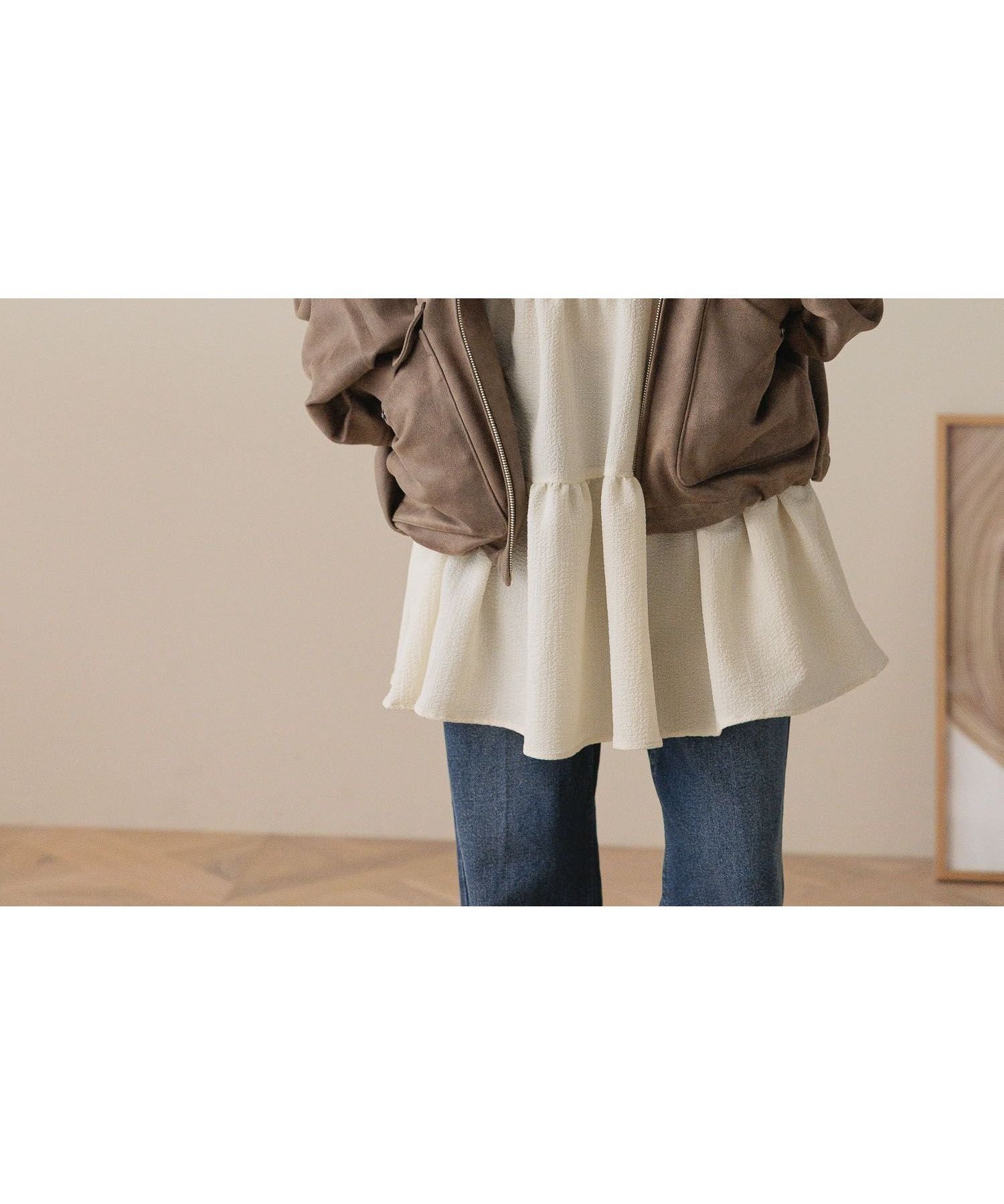 【ローリーズファーム/LOWRYS FARM】のレザーボリュームブルゾン インテリア・キッズ・メンズ・レディースファッション・服の通販 founy(ファニー) 　ファッション　Fashion　レディースファッション　Fashion for Women　アウター　Coat / Outerwear Collection　ブルゾンジャケット・スポーティアウター　Blouson Jackets　おすすめ　Recommended / Our Picks　ショート　Short, Short Length　ジップ　Zip, Zipper　スタンド　Stand Collar, Upright Stand　デニム　Denim, Jeans Material　ドローコード　Drawcord, Drawstring Cord　ブルゾン　Blouson, Bomber Jacket　秋　Autumn　羽織　Haori, Light Jacket　ブラウン58|ID: prp329100004702577 ipo3291000000034040484