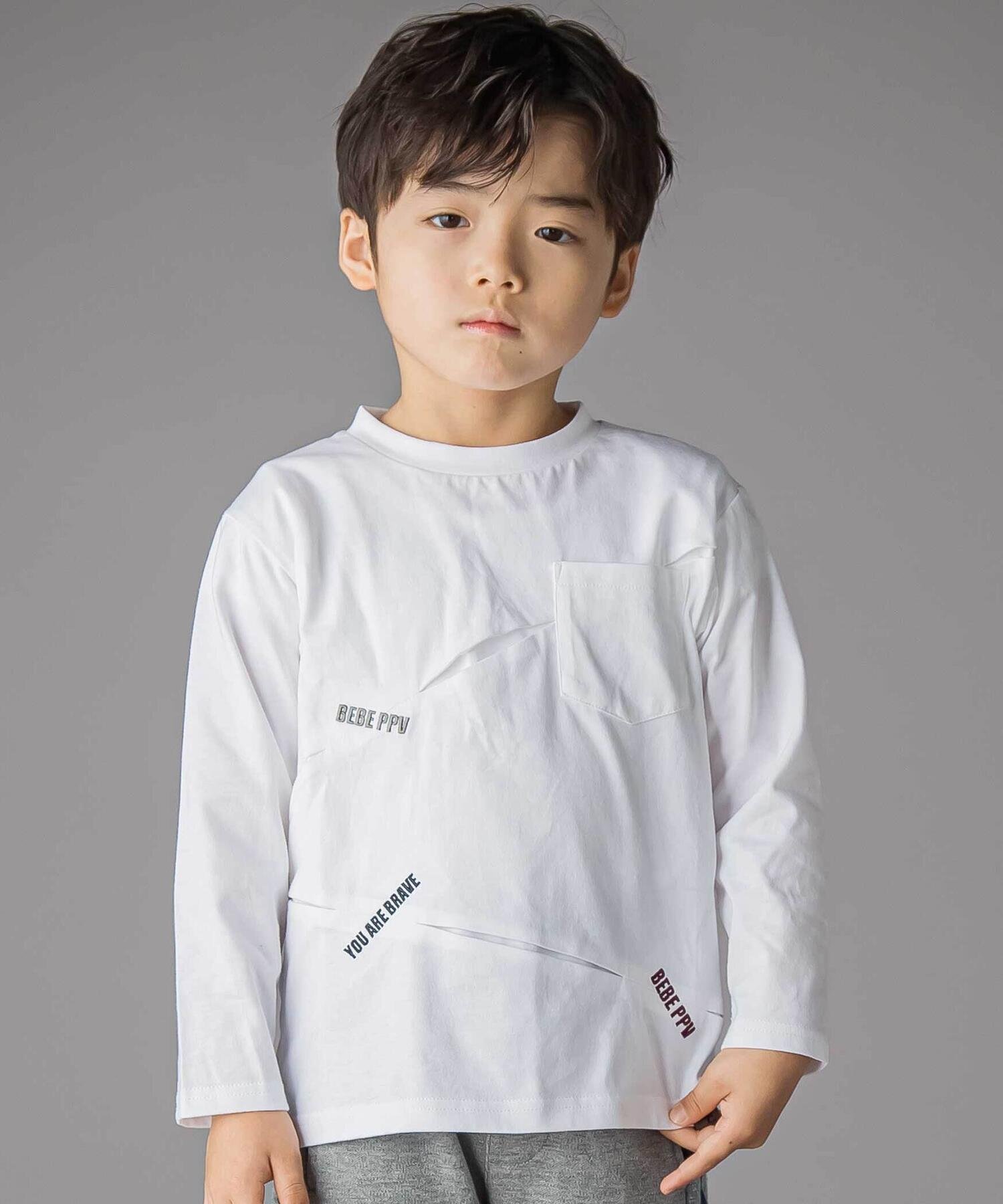 【ベベ オンライン ストア/BEBE ONLINE STORE / KIDS】のタックプリーツ刺しゅうロングTシャツ(95~160cm) インテリア・キッズ・メンズ・レディースファッション・服の通販 founy(ファニー) 　ファッション　Fashion　キッズファッション　Fashion for Kids　2025年　2025　2025-2026秋冬・A/W　Autumn/Winter 2025–26 AW25–26　スタンダード　Standard, Basic　トレンド　Trend, Trending Now　バランス　Balance, Style Balance　プリーツ　Pleats, Pleated　ロング　Long, Long-Length　定番　Standard, Basic Item　A/W・秋冬　Autumn/Winter　ホワイト|ID: prp329100004702612 ipo3291000000034075868