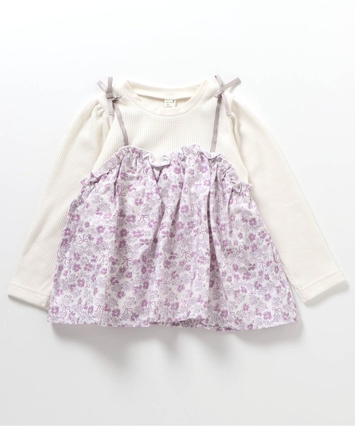 【エフオー オンラインストア/F.O.Online Store / KIDS】のワッフルドッキングフレアトップス インテリア・キッズ・メンズ・レディースファッション・服の通販 founy(ファニー) https://founy.com/ ファッション Fashion キッズファッション Fashion for Kids トップス・カットソー Cut & Sew Tops 長袖 Long Sleeve, Full Sleeve |ID: prp329100004702617 ipo3291000000033957579