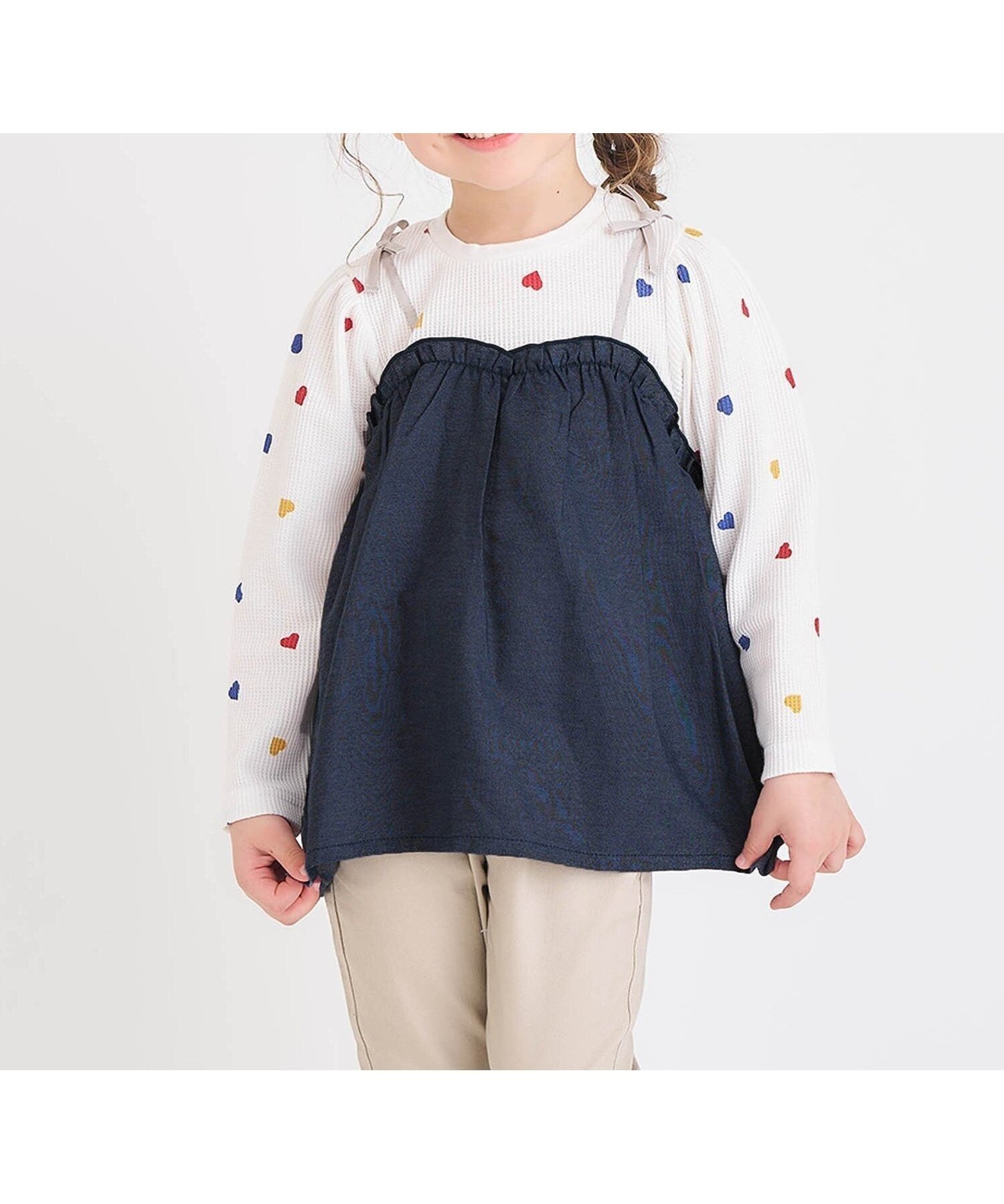 【エフオー オンラインストア/F.O.Online Store / KIDS】のワッフルドッキングフレアトップス インテリア・キッズ・メンズ・レディースファッション・服の通販 founy(ファニー) 　ファッション　Fashion　キッズファッション　Fashion for Kids　トップス・カットソー　Cut & Sew Tops　長袖　Long Sleeve, Full Sleeve　デニム|ID: prp329100004702617 ipo3291000000033957587