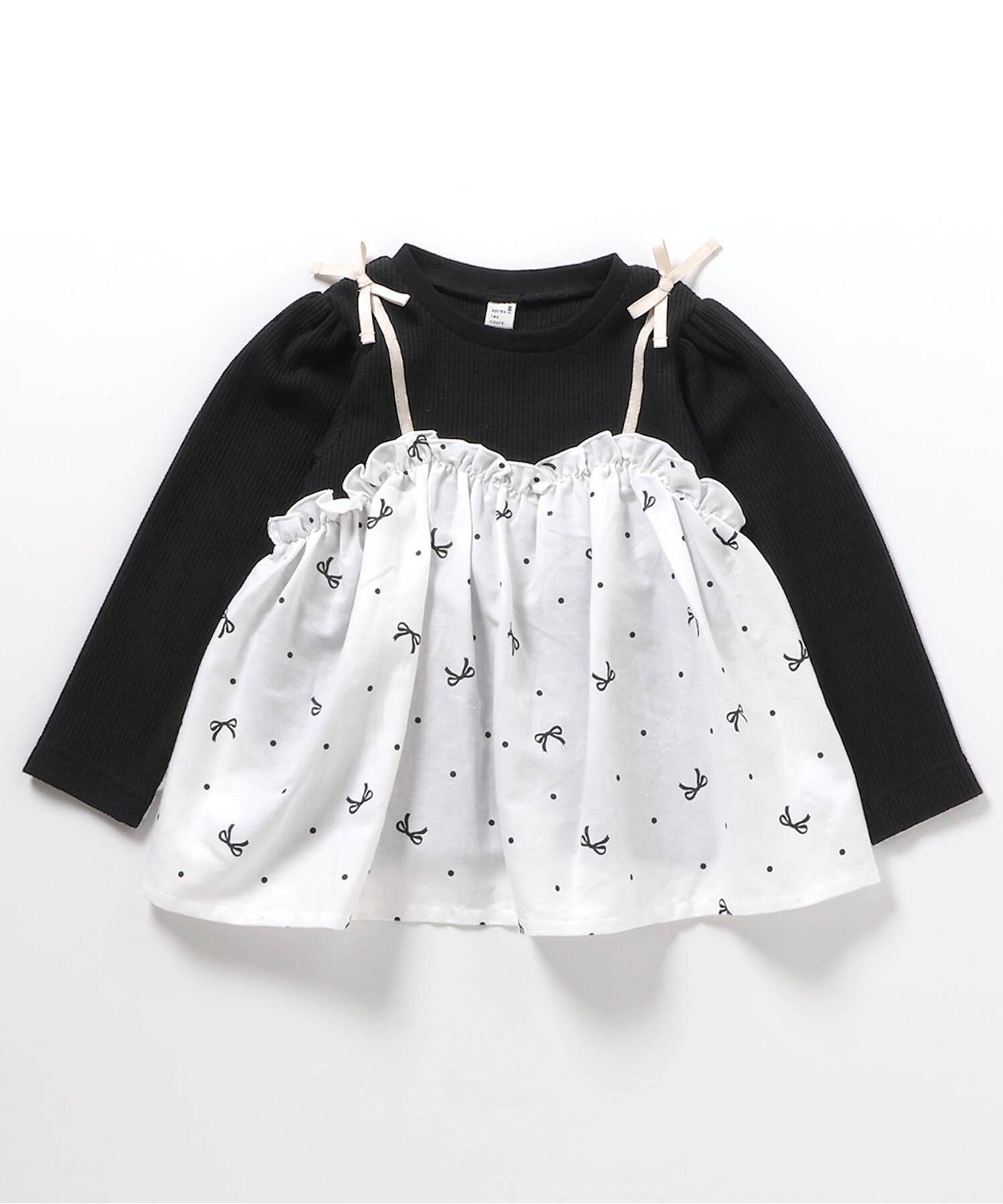 【エフオー オンラインストア/F.O.Online Store / KIDS】のワッフルドッキングフレアトップス インテリア・キッズ・メンズ・レディースファッション・服の通販 founy(ファニー) ファッション Fashion キッズファッション Fashion for Kids トップス・カットソー Cut & Sew Tops 長袖 Long Sleeve, Full Sleeve ブラック|ID: prp329100004702617 ipo3291000000034624808