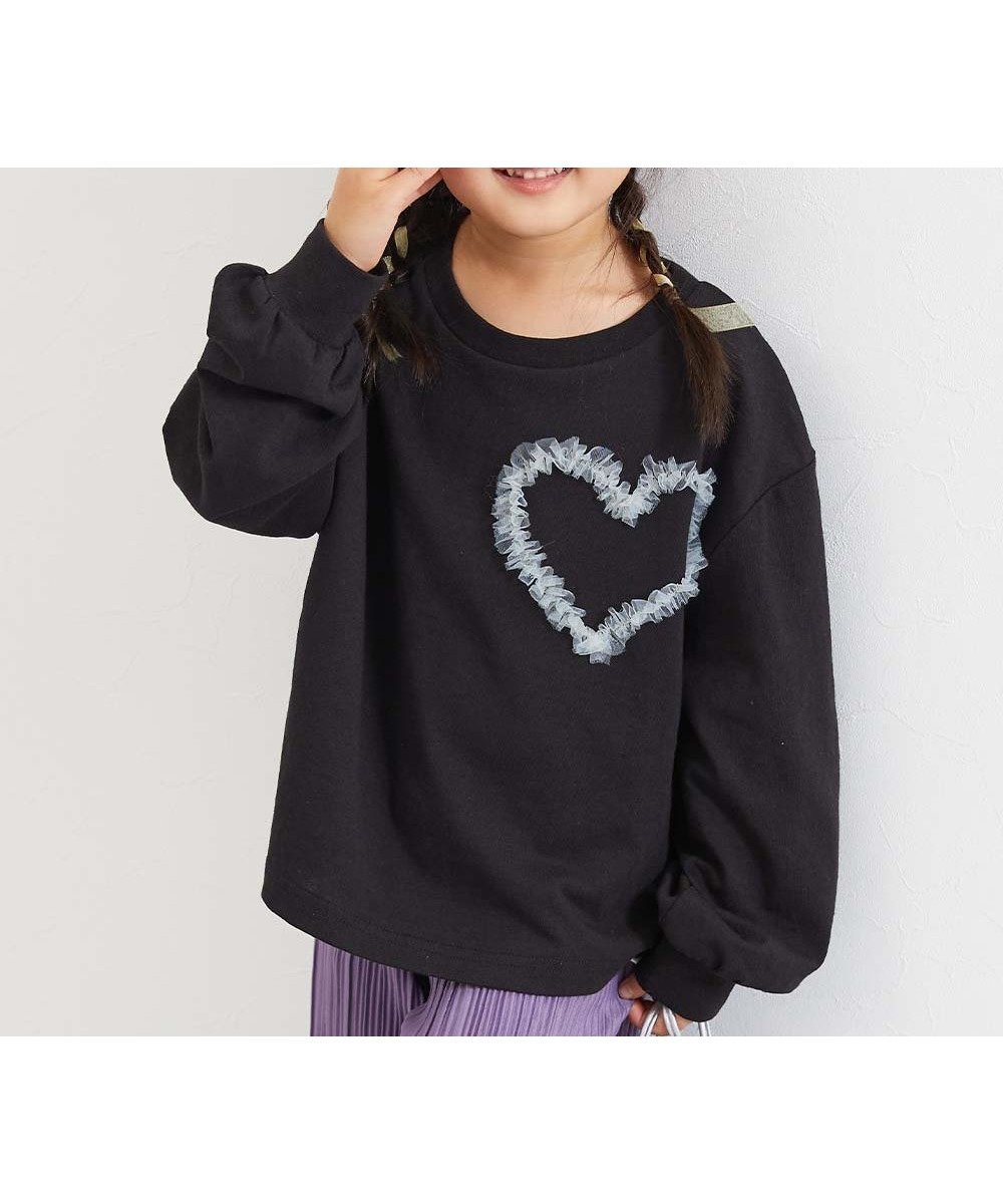 【デビロック/devirock / KIDS】のチュールモチーフ 長袖Tシャツ ロンT トップス 25AW インテリア・キッズ・メンズ・レディースファッション・服の通販 founy(ファニー) 　ファッション　Fashion　キッズファッション　Fashion for Kids　トップス・カットソー　Cut & Sew Tops　チュール　Tulip, Tulip Motif　デニム　Denim, Jeans Material　長袖　Long Sleeve, Full Sleeve　ワイド　Wide, Wide Fit　おすすめ　Recommended / Our Picks　2025年　2025　2025-2026秋冬・A/W　Autumn/Winter 2025–26 AW25–26　002-ブラック|ID: prp329100004702635 ipo3291000000034044972