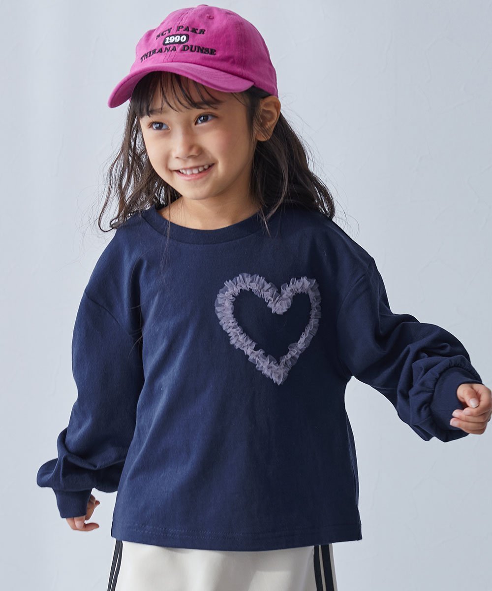 【デビロック/devirock / KIDS】のチュールモチーフ 長袖Tシャツ ロンT トップス 25AW インテリア・キッズ・メンズ・レディースファッション・服の通販 founy(ファニー) 　ファッション　Fashion　キッズファッション　Fashion for Kids　トップス・カットソー　Cut & Sew Tops　チュール　Tulip, Tulip Motif　デニム　Denim, Jeans Material　長袖　Long Sleeve, Full Sleeve　ワイド　Wide, Wide Fit　おすすめ　Recommended / Our Picks　2025年　2025　2025-2026秋冬・A/W　Autumn/Winter 2025–26 AW25–26　005-ネイビー|ID: prp329100004702635 ipo3291000000034044976