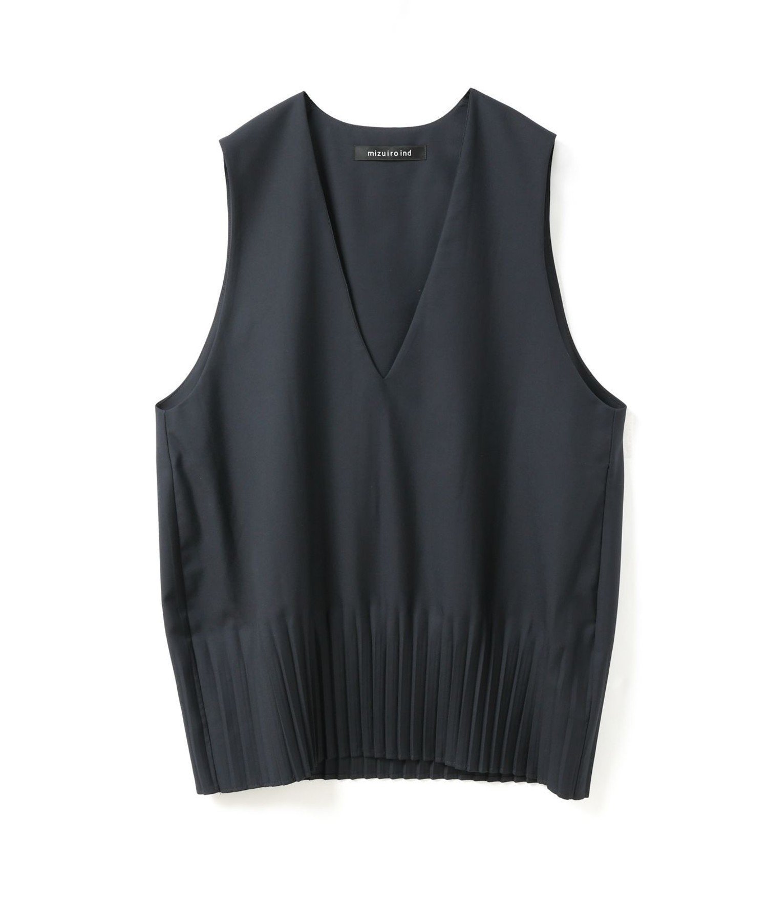 【マーコート/MARcourt】のmizuiro ind プリーツヘムVネックベスト インテリア・キッズ・メンズ・レディースファッション・服の通販 founy(ファニー) 　ファッション　Fashion　レディースファッション　Fashion for Women　アウター　Coat / Outerwear Collection　トップス・カットソー　Cut & Sew Tops　ベスト&ジレ / 重ね着スタイル　Vests & Gilets　Vネックトップス　V-Neck Tops / V-Cut Neckline Shirts　インナー　Innerwear　ノースリーブ　Sleeveless, No-Sleeve　プリーツ　Pleats, Pleated　ベスト　Vest, Waistcoat　ポケット　Pocket, Pocket Detail　エレガント 上品　Elegant　夏　Summer　無地　Plain, Solid Color　秋　Autumn　ネイビー|ID: prp329100004702662 ipo3291000000034585940