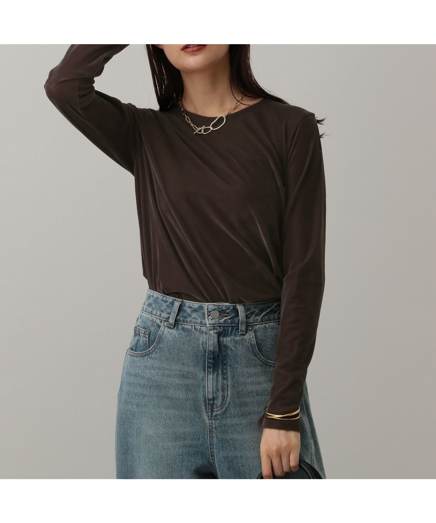 【グローバルワーク/GLOBAL WORK】のMATINEE LINE/シアーベロア長袖T/598082 インテリア・キッズ・メンズ・レディースファッション・服の通販 founy(ファニー) 　ファッション　Fashion　レディースファッション　Fashion for Women　トップス・カットソー　Cut & Sew Tops　ベロアトップス　Velour Tops / Velvet-Look Items　おすすめ　Recommended / Our Picks　インナー　Innerwear　キャミ　Camisole, Cami Top　コンパクト　Compact, Small Size　ジャケット　Jacket, Outerwear　タンク　Tank Top, Sleeveless Top　フラット　Flat, Flat Shoes　ベロア　Velour, Soft Velvet　ベーシック　Basic, Essential　ロング　Long, Long-Length　エレガント 上品　Elegant　長袖　Long Sleeve, Full Sleeve　ブラウン58|ID: prp329100004702750 ipo3291000000034022457