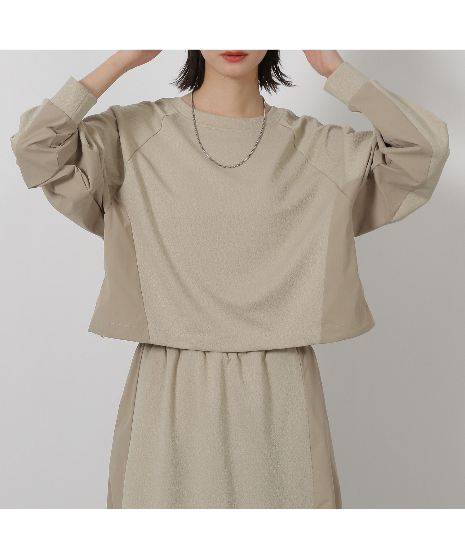 【ラコレ/LAKOLE】の布帛切替カットプルオーバー インテリア・キッズ・メンズ・レディースファッション・服の通販 founy(ファニー) 　ファッション　Fashion　レディースファッション　Fashion for Women　トップス・カットソー　Cut & Sew Tops　カジュアルプルオーバー・ニットトップス　Pullovers & Knit Tops / Casual Pullovers　おすすめ　Recommended / Our Picks　カットソー　Cut and Sewn Top　スリーブ　Sleeve, Long Sleeve / Short Sleeve　セットアップ　Set-Up, Coordinated Outfit　デニム　Denim, Jeans Material　切替　Switching, Contrast Panel　グレージュ|ID: prp329100004702828 ipo3291000000034651780