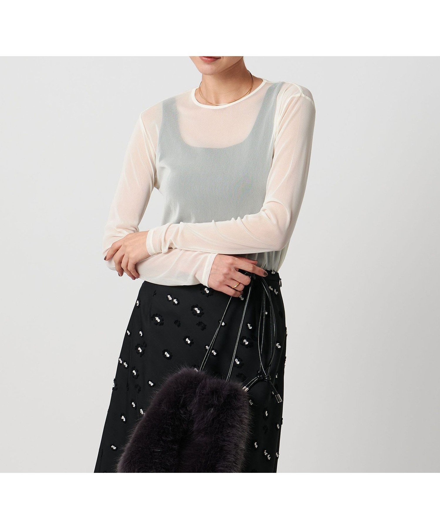 【ユナイテッドアローズ/UNITED ARROWS】のチュール ジャージー カットソー インテリア・キッズ・メンズ・レディースファッション・服の通販 founy(ファニー) 　ファッション　Fashion　レディースファッション　Fashion for Women　トップス・カットソー　Cut & Sew Tops　カットソー・ベーシックTシャツ　Cut-and-Sewn Tops / Stretch Tees & Basics　インナー　Innerwear　カットソー　Cut and Sewn Top　キャミソール　Camisole, Spaghetti Strap Top　シアー　Sheer, See-Through　タンク　Tank Top, Sleeveless Top　チュール　Tulip, Tulip Motif　バランス　Balance, Style Balance　OFF WHITE|ID: prp329100004702904 ipo3291000000034007537