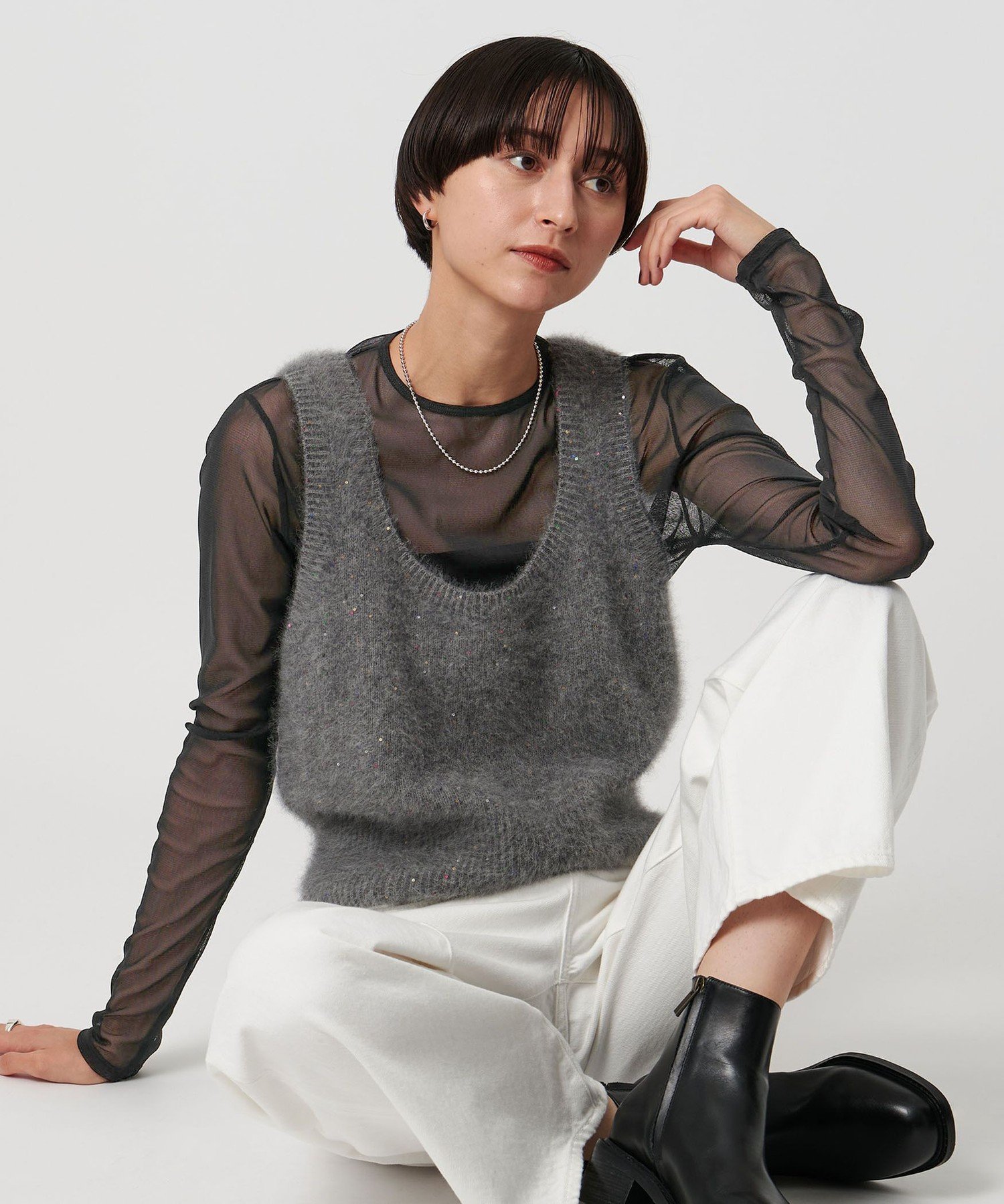 【ユナイテッドアローズ/UNITED ARROWS】のチュール ジャージー カットソー インテリア・キッズ・メンズ・レディースファッション・服の通販 founy(ファニー) 　ファッション　Fashion　レディースファッション　Fashion for Women　トップス・カットソー　Cut & Sew Tops　カットソー・ベーシックTシャツ　Cut-and-Sewn Tops / Stretch Tees & Basics　インナー　Innerwear　カットソー　Cut and Sewn Top　キャミソール　Camisole, Spaghetti Strap Top　シアー　Sheer, See-Through　タンク　Tank Top, Sleeveless Top　チュール　Tulip, Tulip Motif　バランス　Balance, Style Balance　BLACK|ID: prp329100004702904 ipo3291000000034007538
