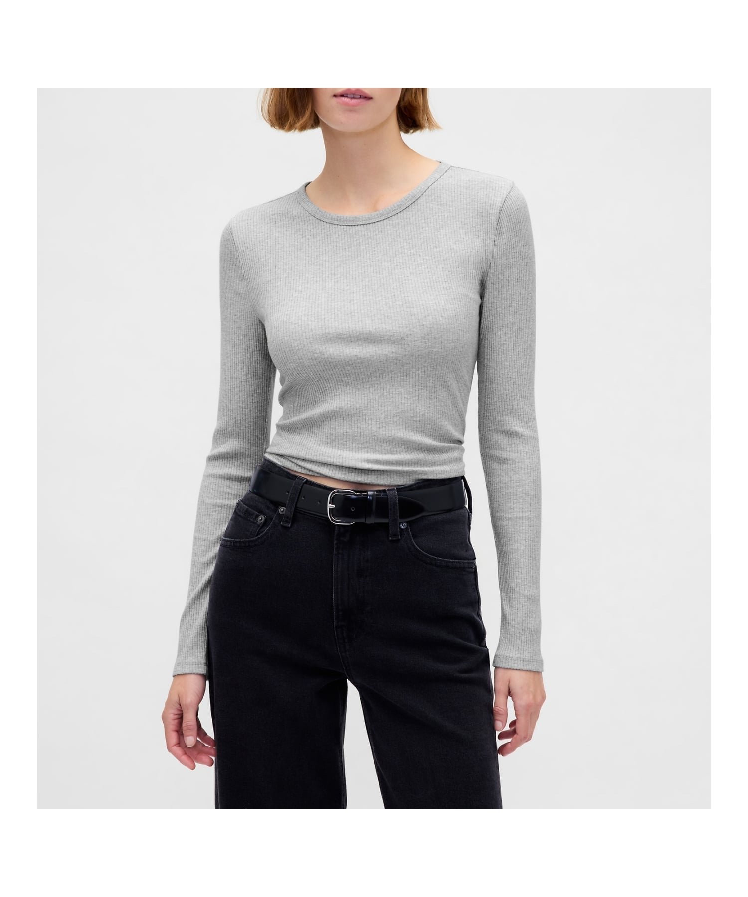 【ギャップ/GAP】のモダンリブ クロップドTシャツ インテリア・キッズ・メンズ・レディースファッション・服の通販 founy(ファニー) 　ファッション　Fashion　レディースファッション　Fashion for Women　トップス・カットソー　Cut & Sew Tops　シャツ・ブラウス・オフィスカジュアル　Elegant Blouses & Button-Ups　ロングTシャツ・Tシャツ　Longline T-Shirts & Tees　クロップド　Cropped, Short Length　ショート　Short, Short Length　ストレッチ　Stretch, Stretchy Fabric　フィット　Fit, Slim Fit　長袖　Long Sleeve, Full Sleeve　BC15_LT_GREY_HEATHER|ID: prp329100004702913 ipo3291000000034808399