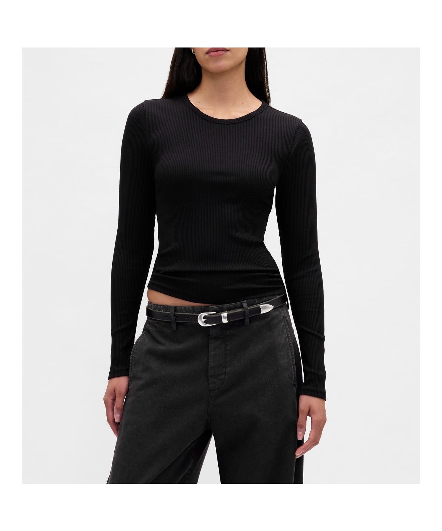 【ギャップ/GAP】のモダンリブ クロップドTシャツ インテリア・キッズ・メンズ・レディースファッション・服の通販 founy(ファニー) 　ファッション　Fashion　レディースファッション　Fashion for Women　トップス・カットソー　Cut & Sew Tops　シャツ・ブラウス・オフィスカジュアル　Elegant Blouses & Button-Ups　ロングTシャツ・Tシャツ　Longline T-Shirts & Tees　クロップド　Cropped, Short Length　ショート　Short, Short Length　ストレッチ　Stretch, Stretchy Fabric　フィット　Fit, Slim Fit　長袖　Long Sleeve, Full Sleeve　BLACK|ID: prp329100004702913 ipo3291000000034808401