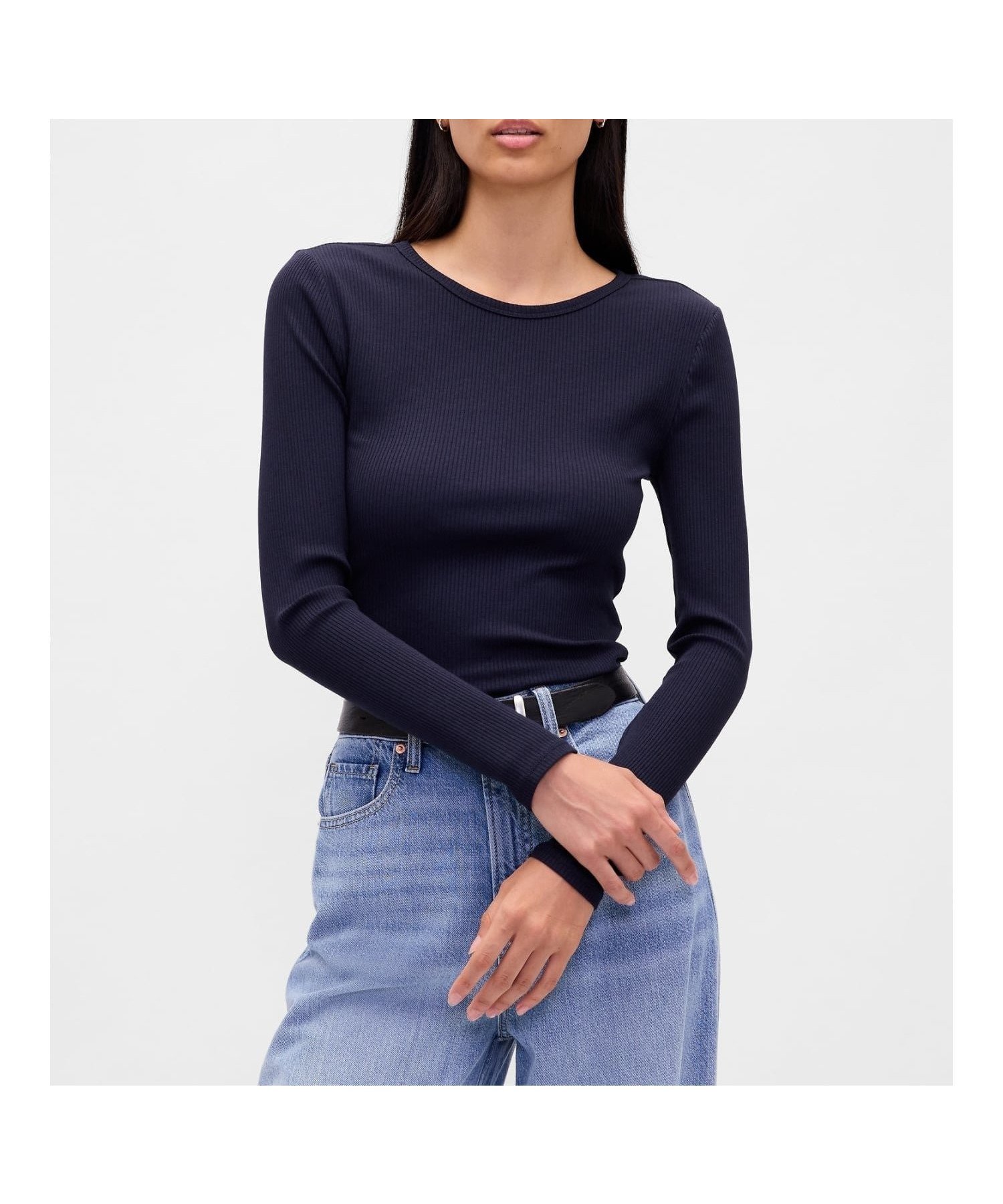 【ギャップ/GAP】のモダンリブ クロップドTシャツ インテリア・キッズ・メンズ・レディースファッション・服の通販 founy(ファニー) 　ファッション　Fashion　レディースファッション　Fashion for Women　トップス・カットソー　Cut & Sew Tops　シャツ・ブラウス・オフィスカジュアル　Elegant Blouses & Button-Ups　ロングTシャツ・Tシャツ　Longline T-Shirts & Tees　クロップド　Cropped, Short Length　ショート　Short, Short Length　ストレッチ　Stretch, Stretchy Fabric　フィット　Fit, Slim Fit　長袖　Long Sleeve, Full Sleeve　NAVY_UNIFORM|ID: prp329100004702913 ipo3291000000034808410