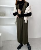 【アンドミー/andme】のきれいめ ポンチ Vネック ワンピース カーキ|ID: prp329100004703872 ipo3291000000033967815