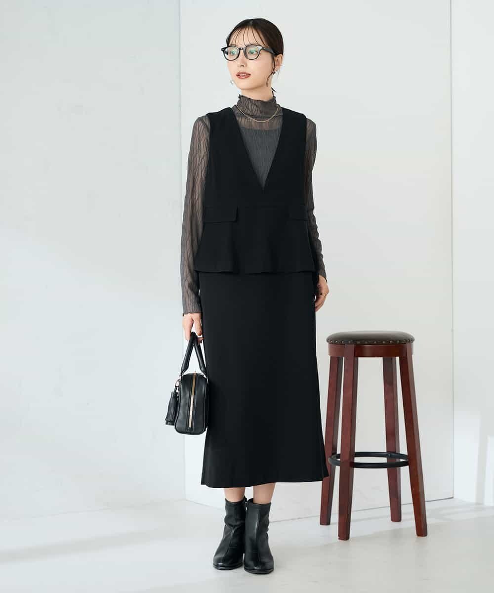 【アー ヴェー ヴェー/a.v.v】のペプラムドッキングワンピース インテリア・キッズ・メンズ・レディースファッション・服の通販 founy(ファニー) 　ファッション　Fashion　レディースファッション　Fashion for Women　ワンピース　Dresses　インナー　Innerwear　ドッキング　Docking, Mixed Material　ハイネック　High Neck, Mock Neck　ペプラム　Peplum, Flared Hem　ペンシル　Pencil, Pencil Skirt　再入荷　Restock / Back in Stock　おすすめ　Recommended / Our Picks　ビジネス 仕事 通勤　Business / Work / Commuting　ブラック|ID: prp329100004703915 ipo3291000000033968036