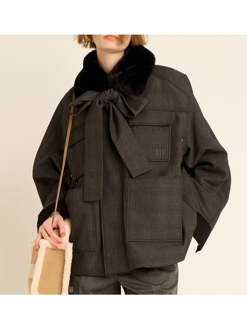 【ファーファー/FURFUR】のパデットボウタイワークブルゾン インテリア・キッズ・メンズ・レディースファッション・服の通販 founy(ファニー) 　ファッション　Fashion　レディースファッション　Fashion for Women　アウター　Coat / Outerwear Collection　ブルゾンジャケット・スポーティアウター　Blouson Jackets　コーデュロイ　Corduroy, Cord Fabric　スマート　Smart, Elegant　トレンド　Trend, Trending Now　フェミニン　Feminine, Girly　ブルゾン　Blouson, Bomber Jacket　ワーク　Workwear, Utility Style　冬　Winter / This Winter　秋　Autumn　CHECK[931]|ID: prp329100004704012 ipo3291000000033968942